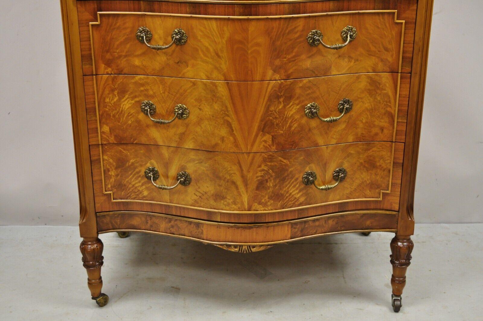 French Louis XV Style Satinwood Serpentine Highboy Tall Chest Dresser by Joerns 4