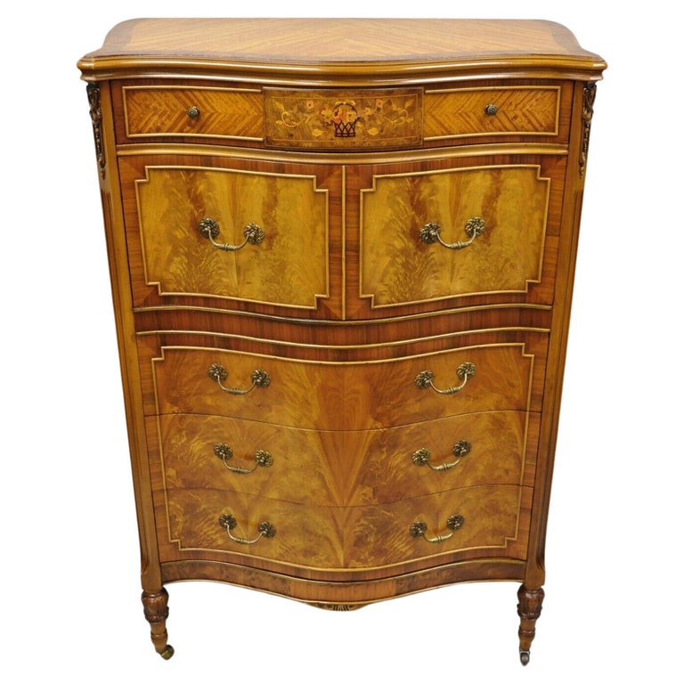 French Louis XV Style Satinwood Serpentine Highboy Tall Chest Dresser ...
