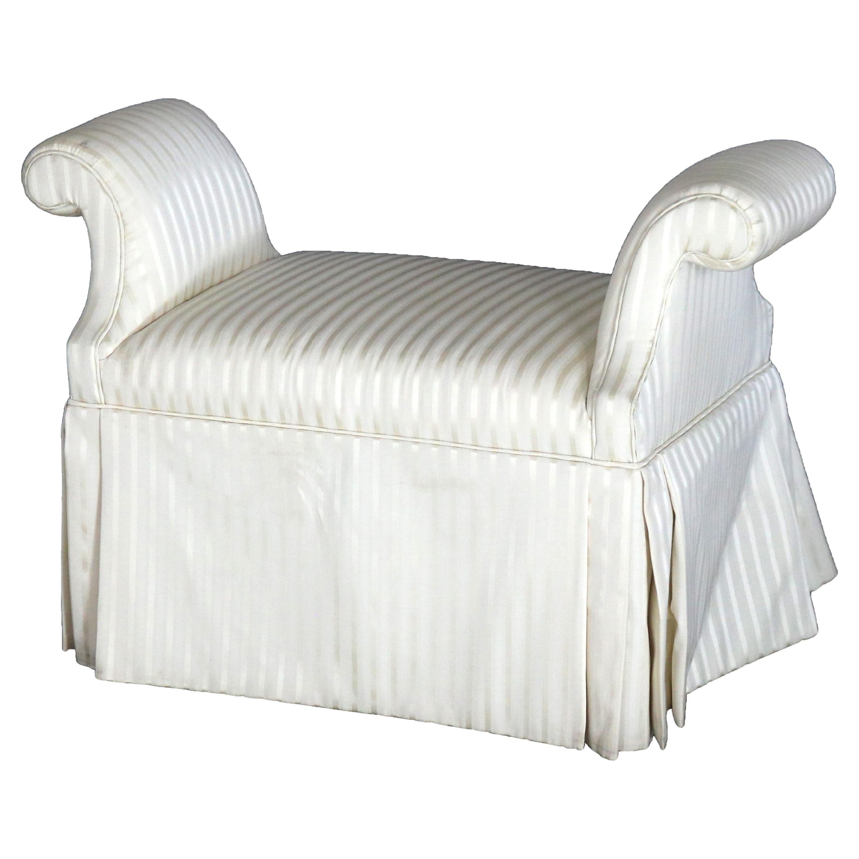 French Louis XV Style Scroll Arm & Skirted Boudoir Bench 20thC