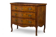 French Louis XV Style Serpentine Front Inlaid 3 Drawer Commode