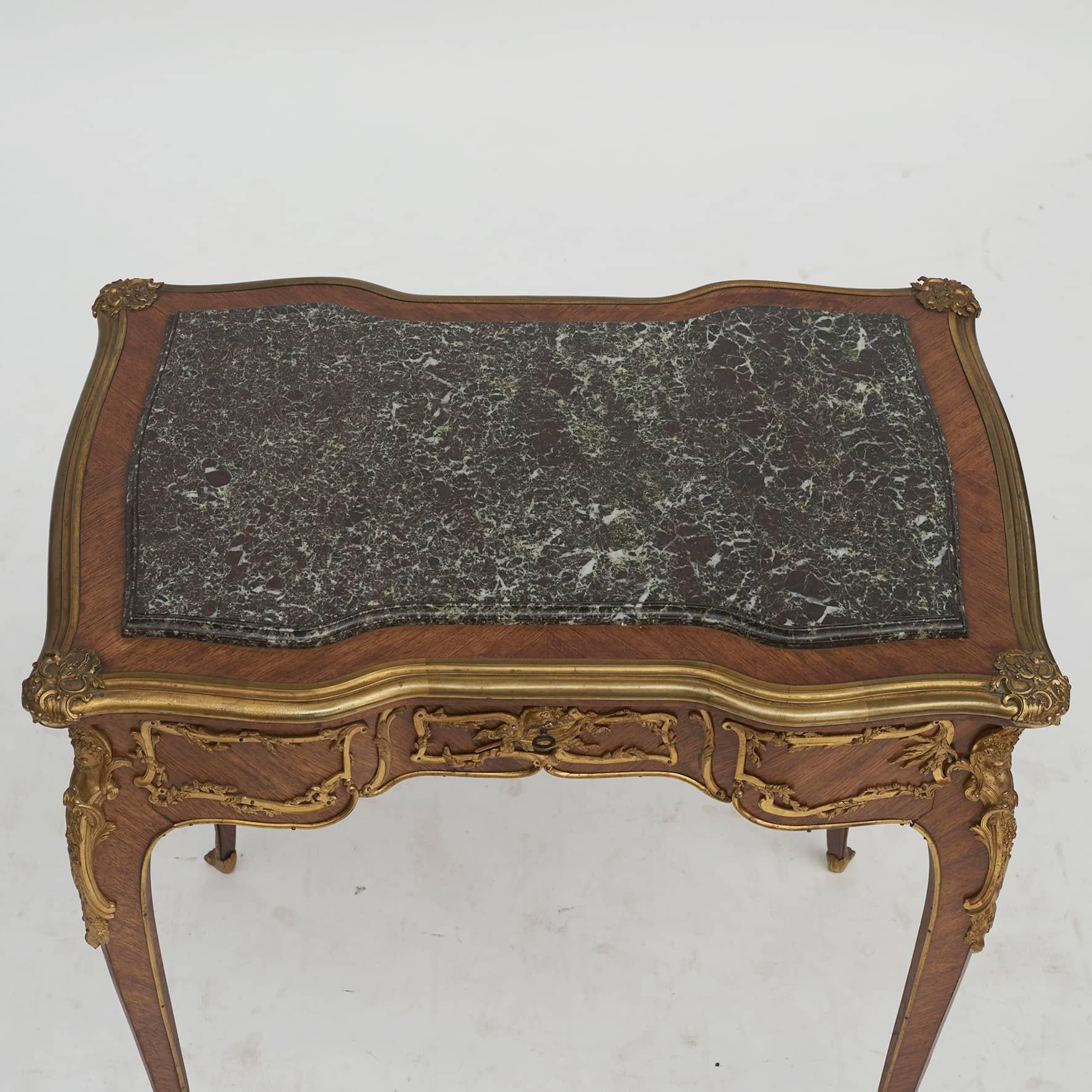 19th Century French Louis XV Style Side Table in Kingwood a  gilt bronze Attributed To Zwiner For Sale
