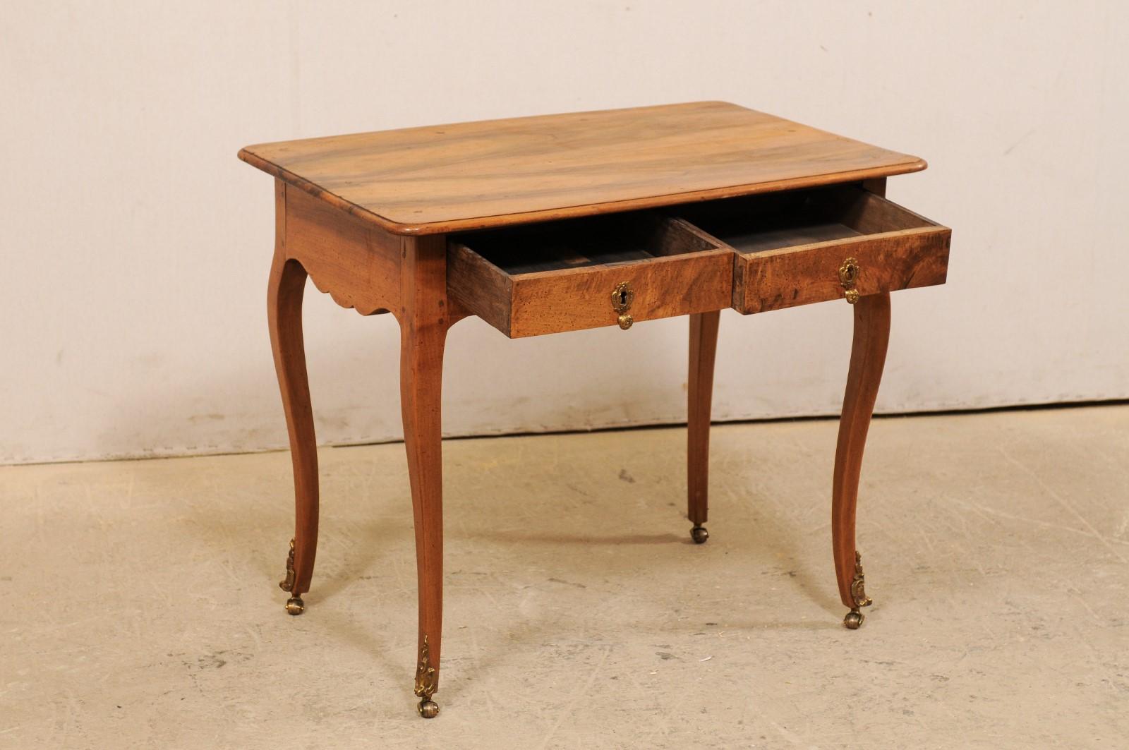 French Louis XV Style Side Table w/ Brass Embellishments and Petite Caster Feet 1