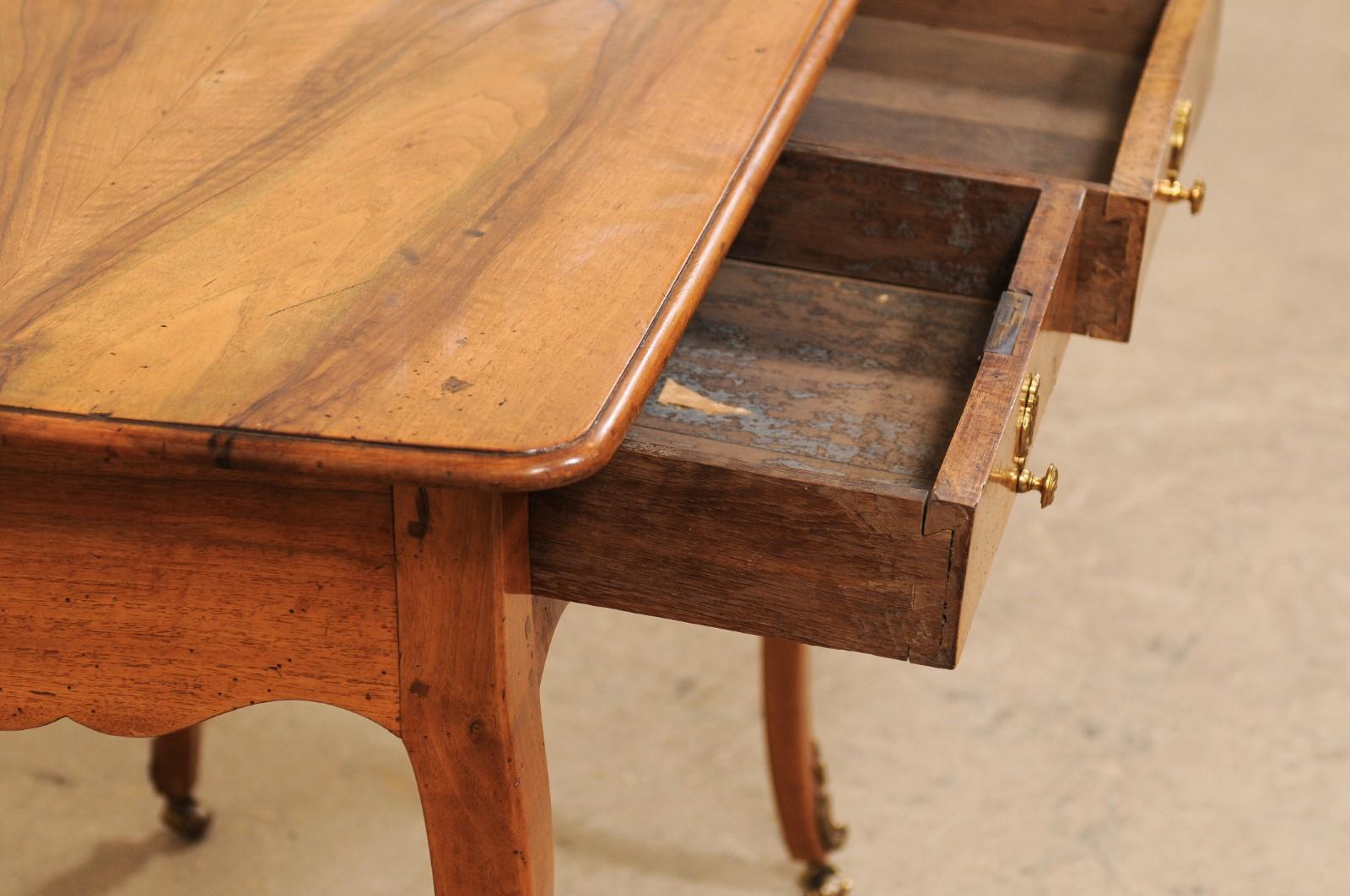 French Louis XV Style Side Table w/ Brass Embellishments and Petite Caster Feet 2