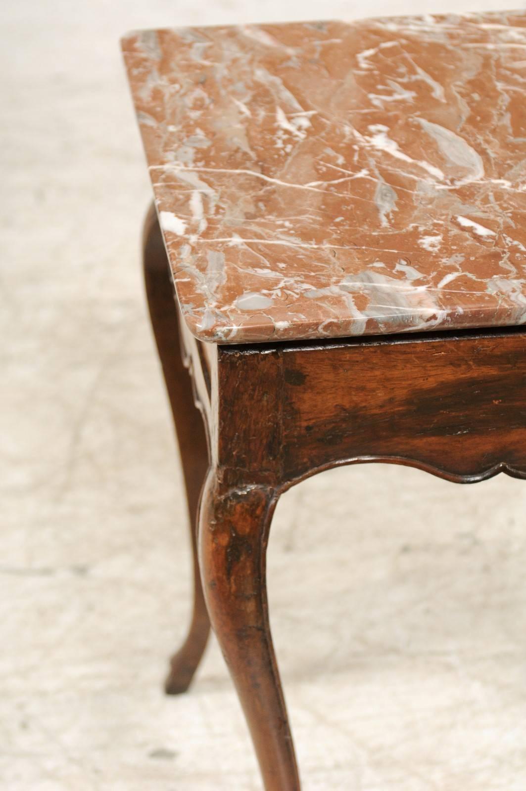 French Louis XV Style Side Table with Red Marble Top and Single Drawer 6