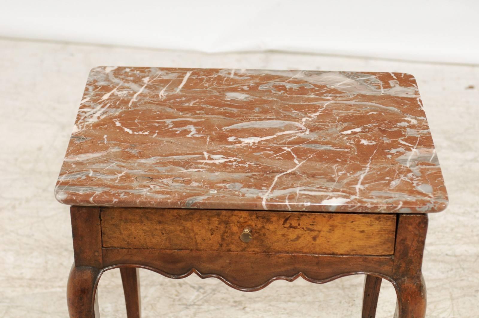 French Louis XV Style Side Table with Red Marble Top and Single Drawer In Good Condition In Atlanta, GA