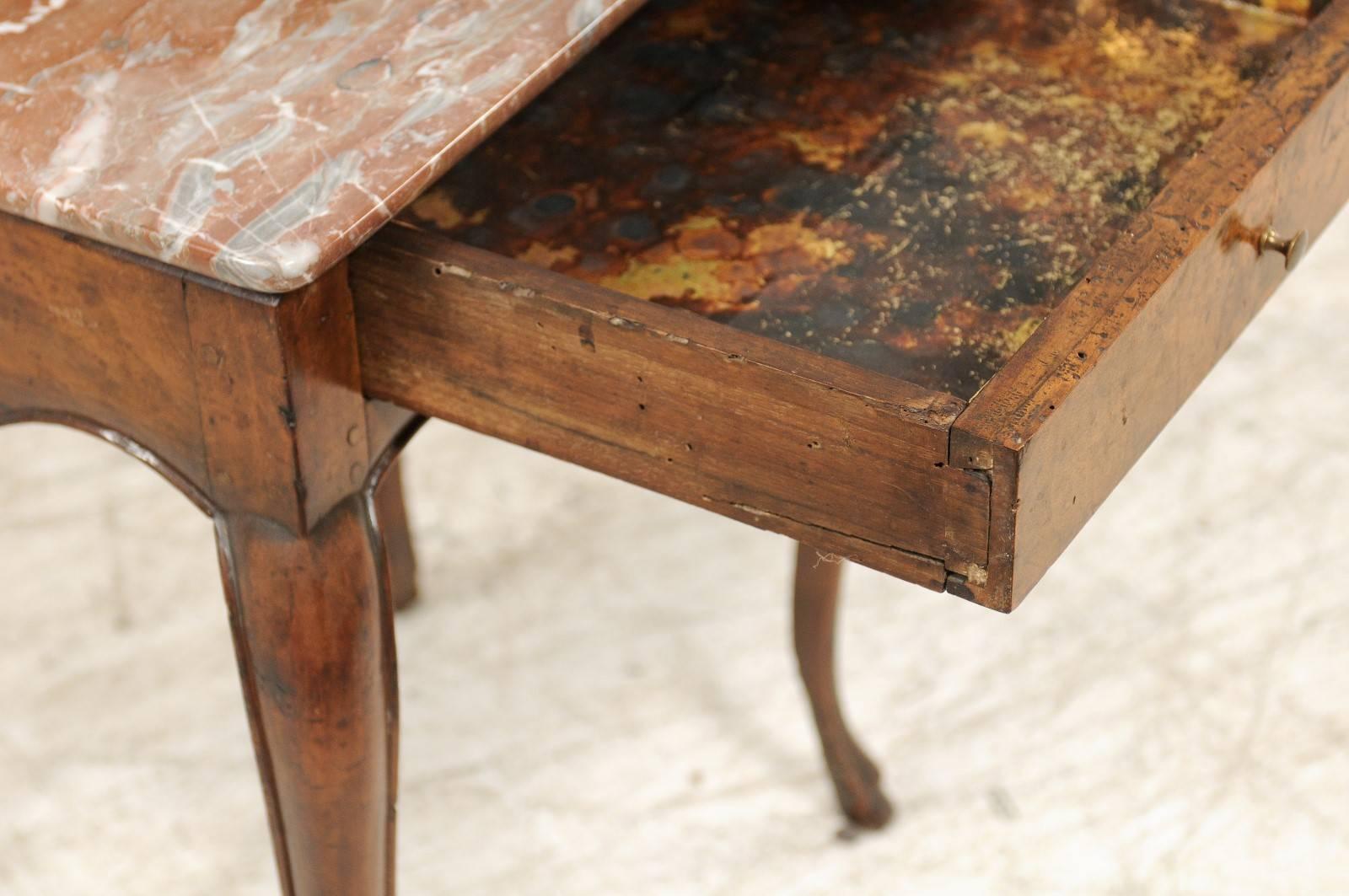 French Louis XV Style Side Table with Red Marble Top and Single Drawer 2