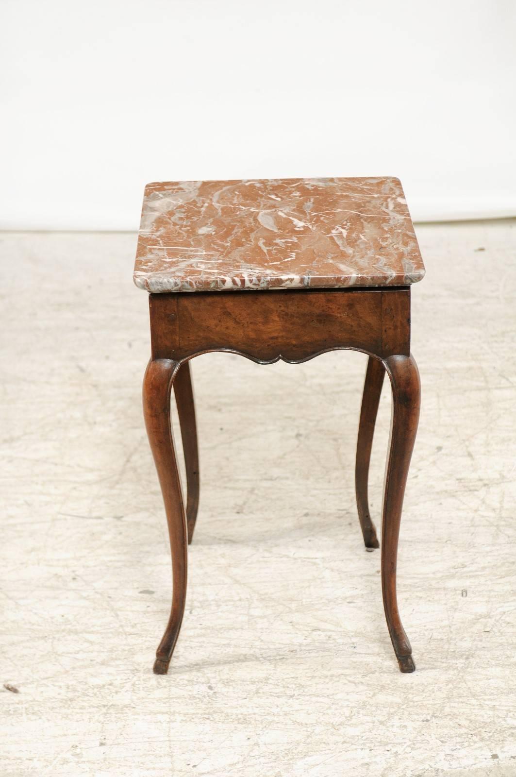 French Louis XV Style Side Table with Red Marble Top and Single Drawer 3