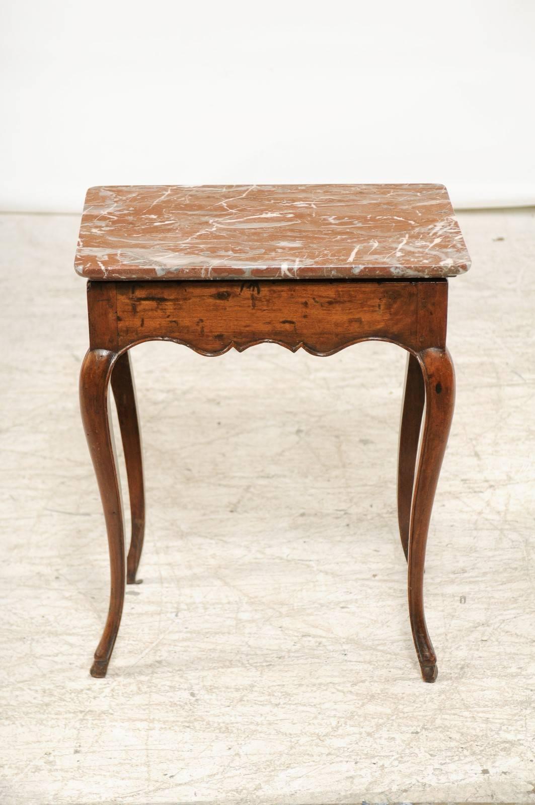 French Louis XV Style Side Table with Red Marble Top and Single Drawer 4