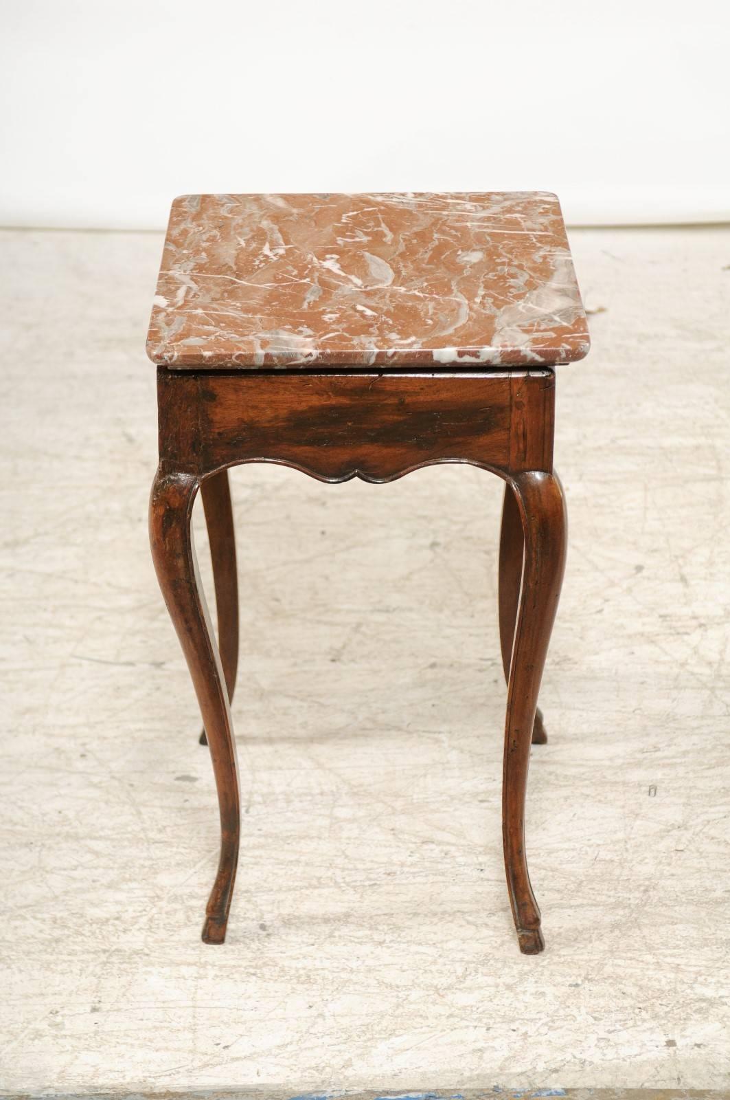 French Louis XV Style Side Table with Red Marble Top and Single Drawer 5