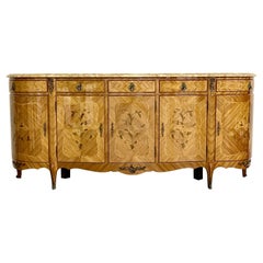 Enfilade français de style Louis XV, marqueté, dessus en marbre, monumental, monté en bronze