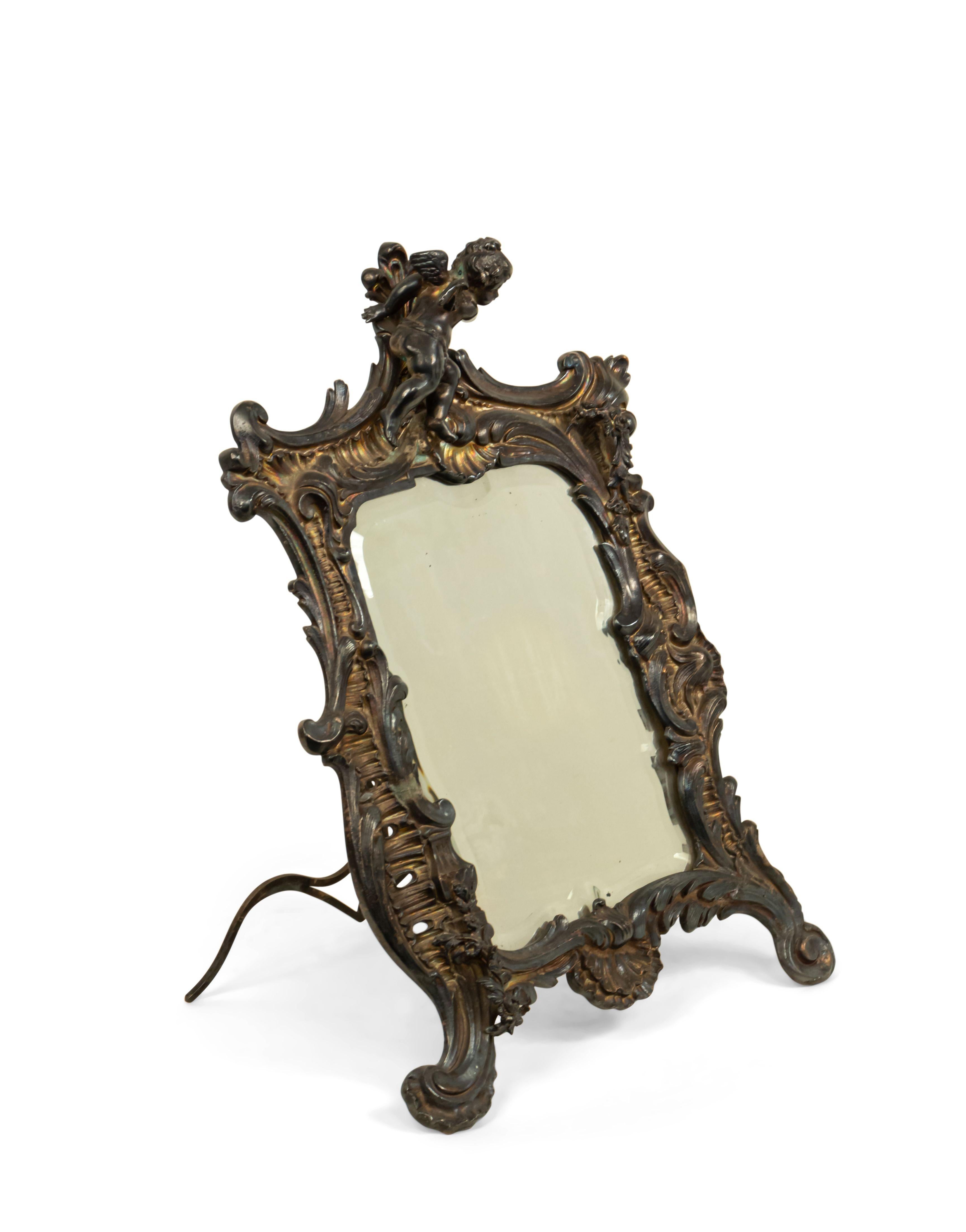 19th Century French Louis XV Style Silver Plate Dressing Table / Vanity Mirror For Sale
