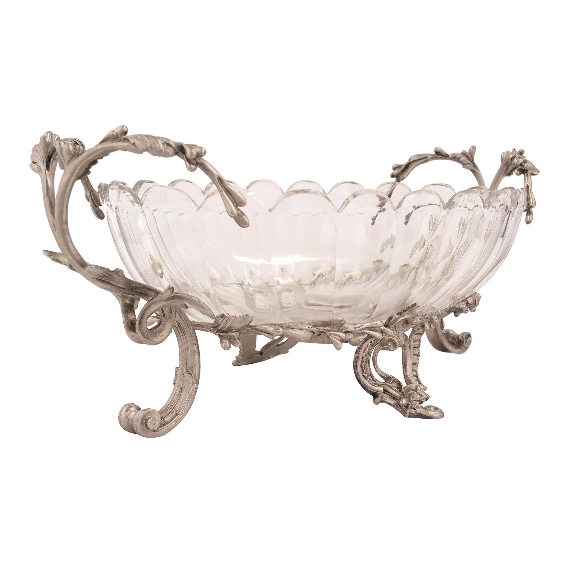 French Louis XV Style Silvered Bronze and Baccarat Crystal Centerpiece In Good Condition For Sale In West Palm Beach, FL