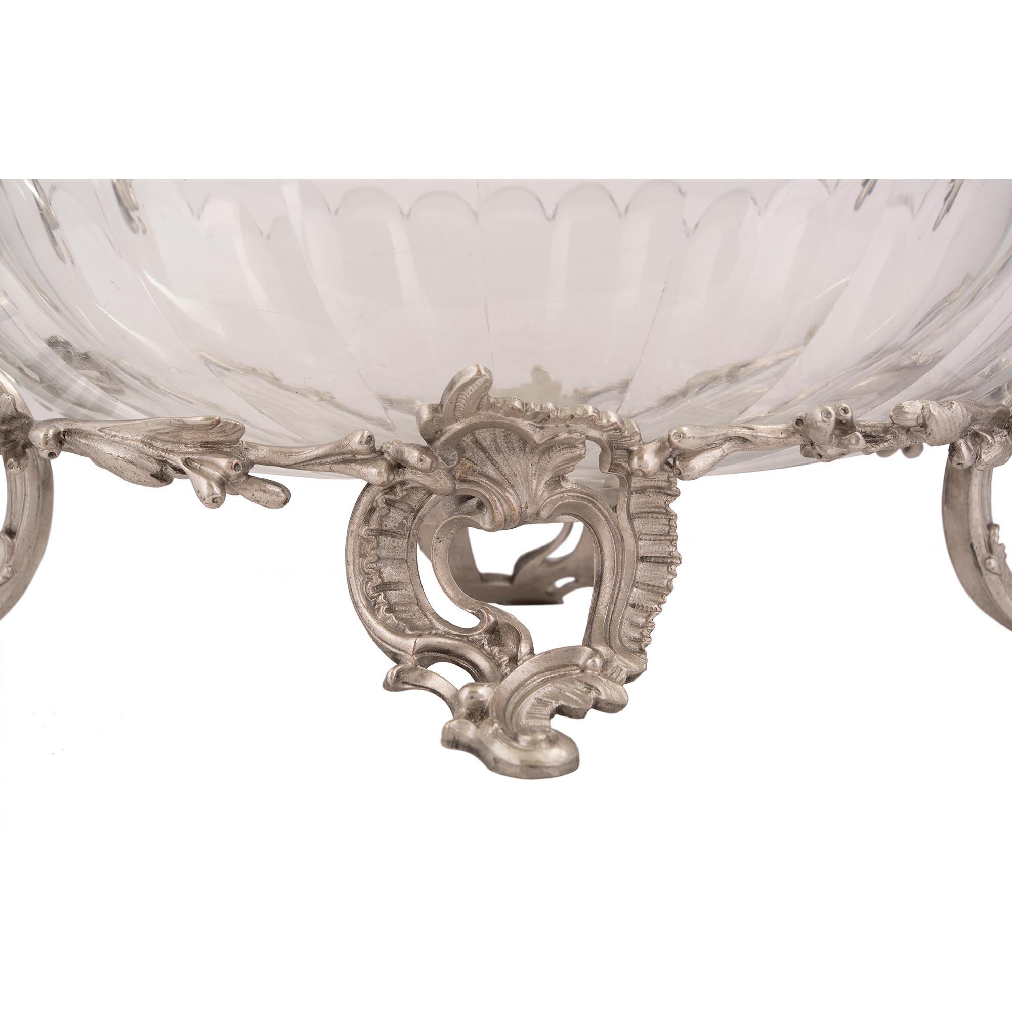 French Louis XV Style Silvered Bronze and Baccarat Crystal Centerpiece For Sale 2