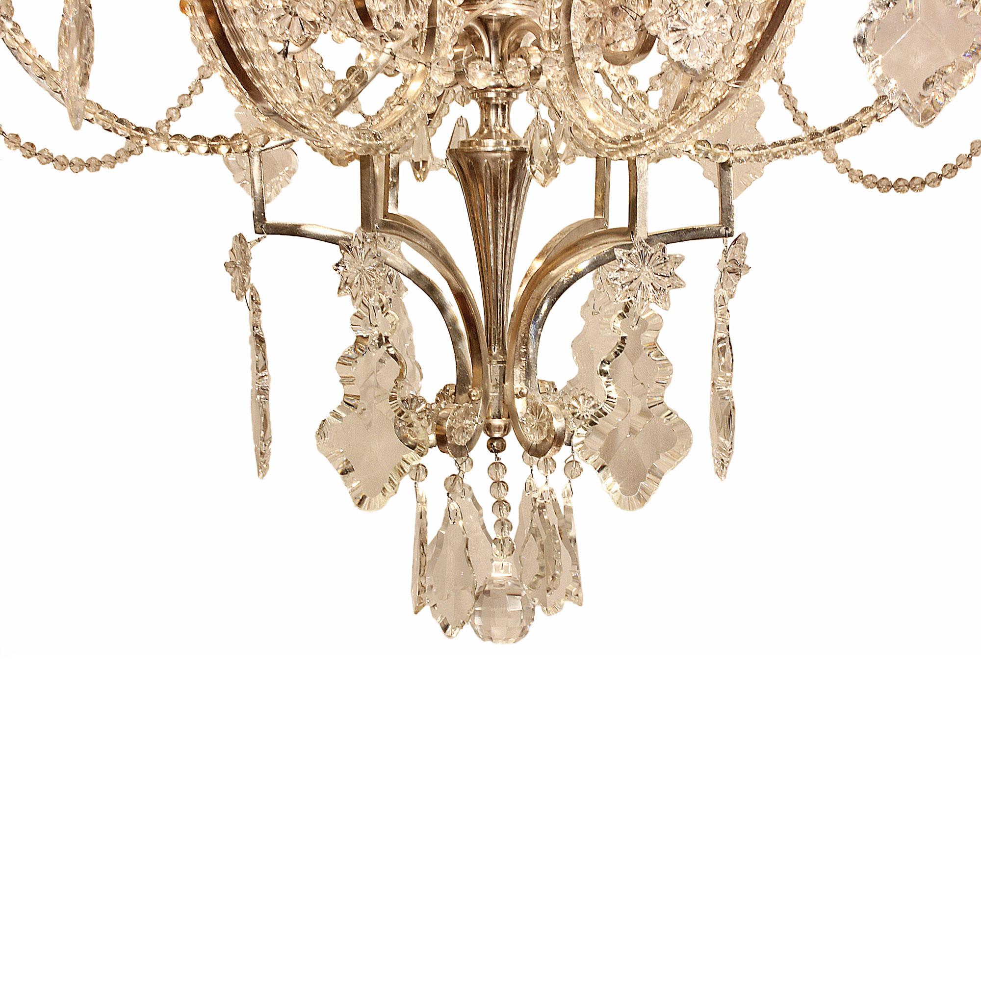 19th Century French Louis XV Style Silvered Bronze and Baccarat Crystal Chandelier For Sale