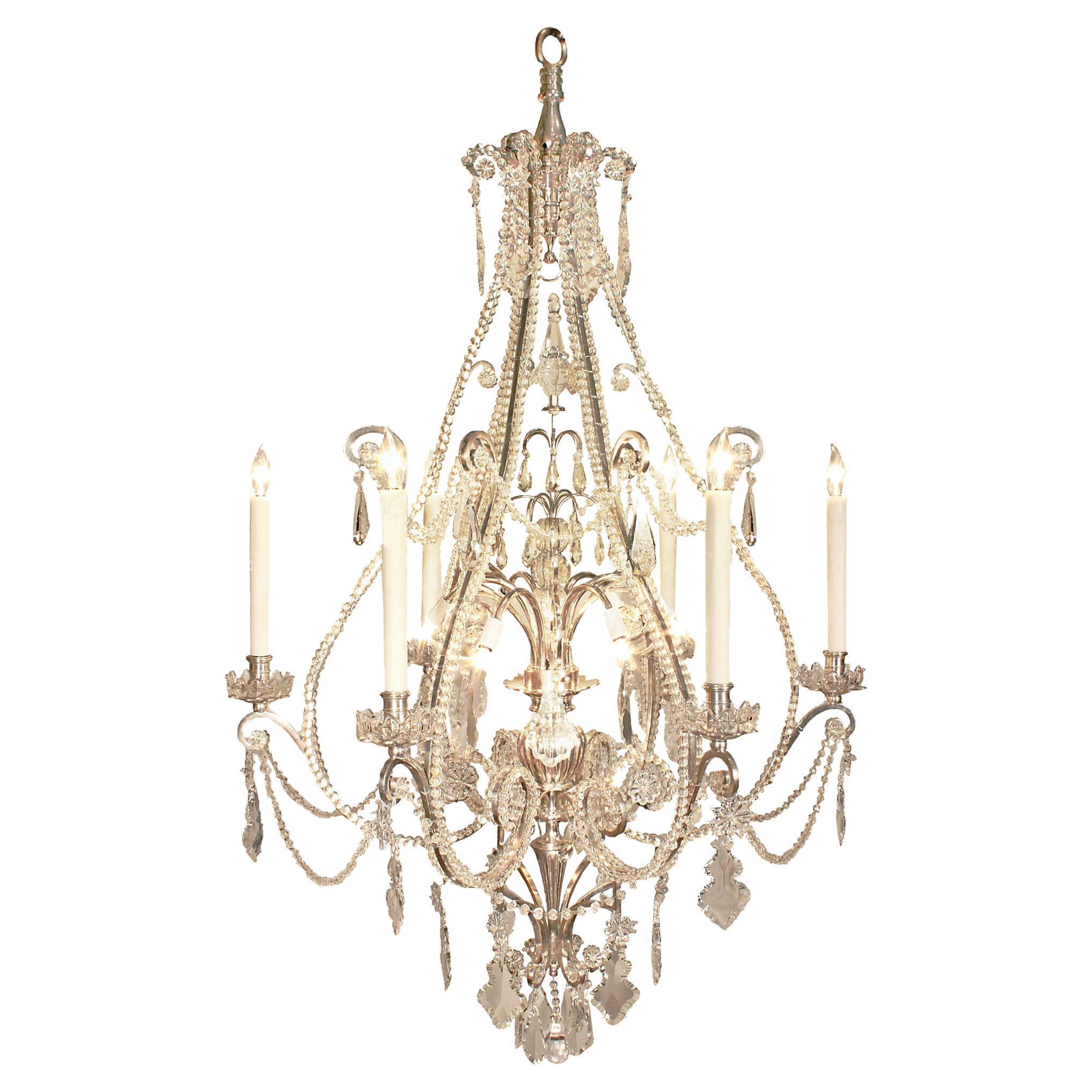 French Louis XV Style Silvered Bronze and Baccarat Crystal Chandelier For Sale