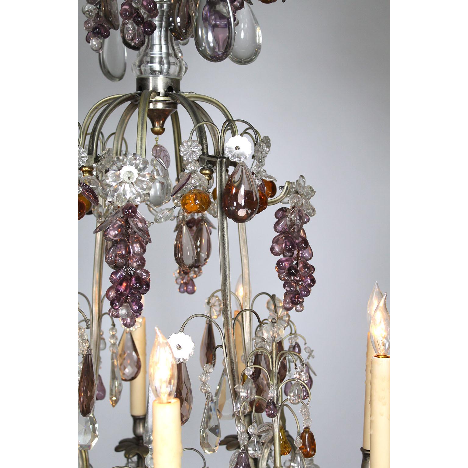 Molded French Louis XV Style Silvered-Bronze & Cut-Glass Chandelier with Grapes & Fruit For Sale