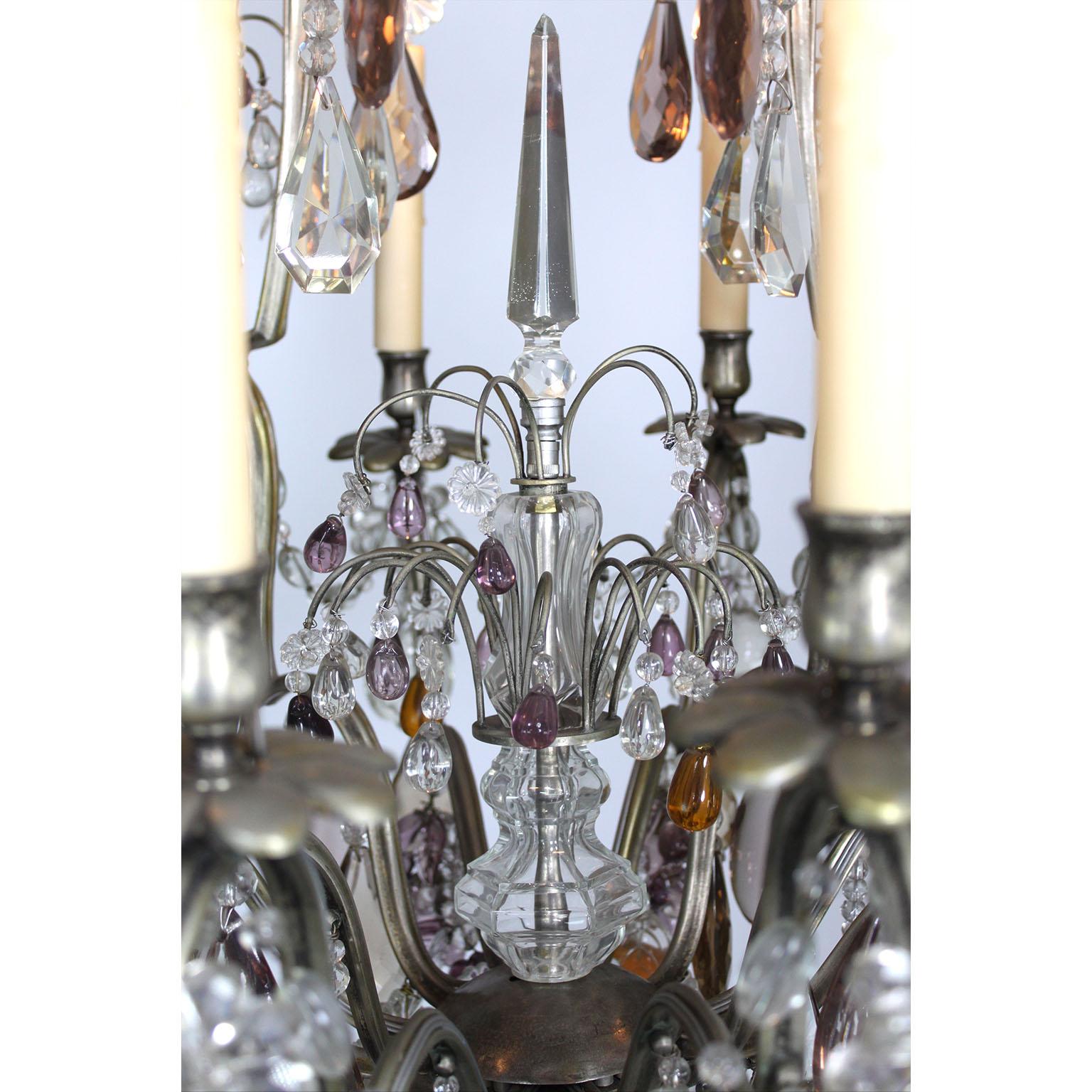 Early 20th Century French Louis XV Style Silvered-Bronze & Cut-Glass Chandelier with Grapes & Fruit For Sale