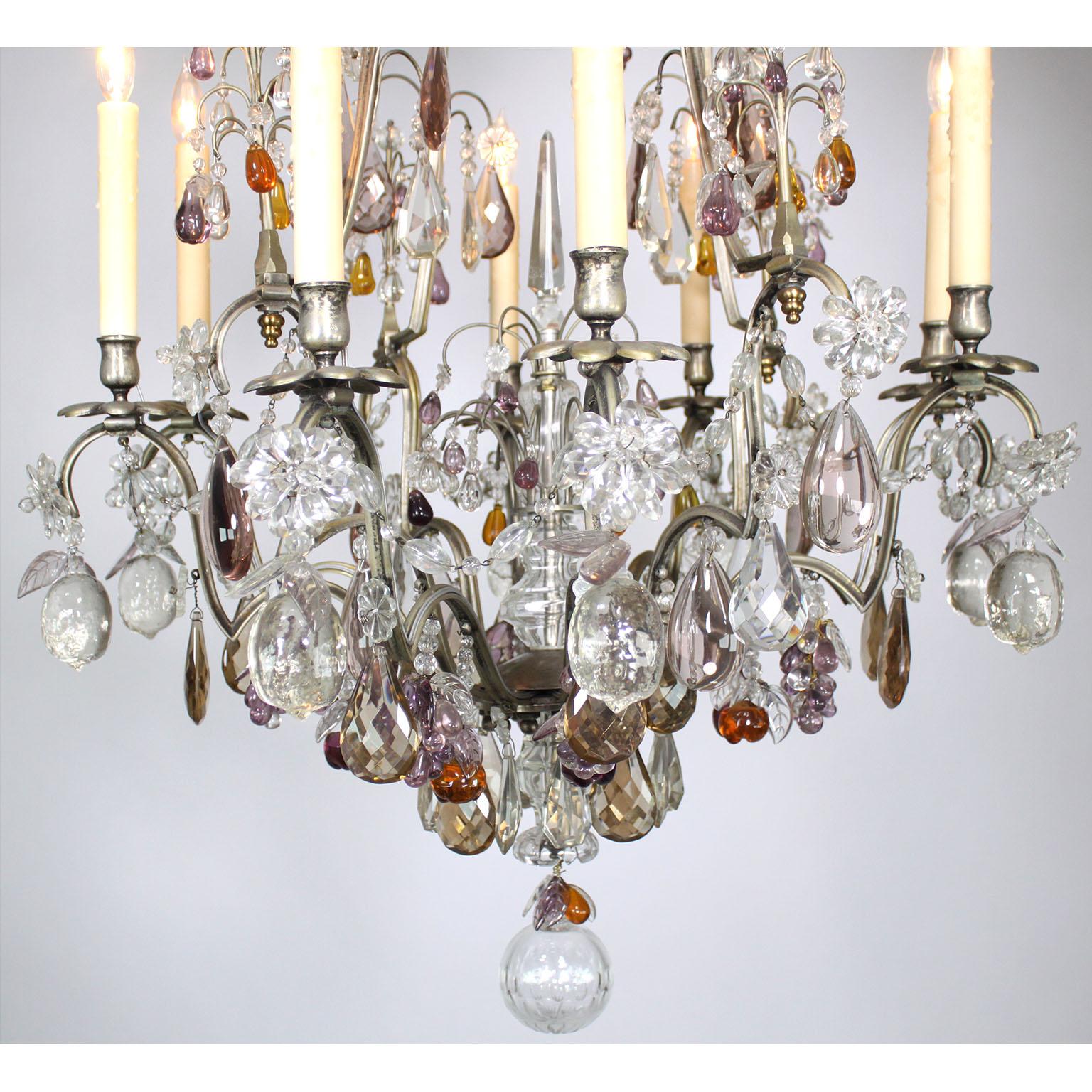French Louis XV Style Silvered-Bronze & Cut-Glass Chandelier with Grapes & Fruit For Sale 1