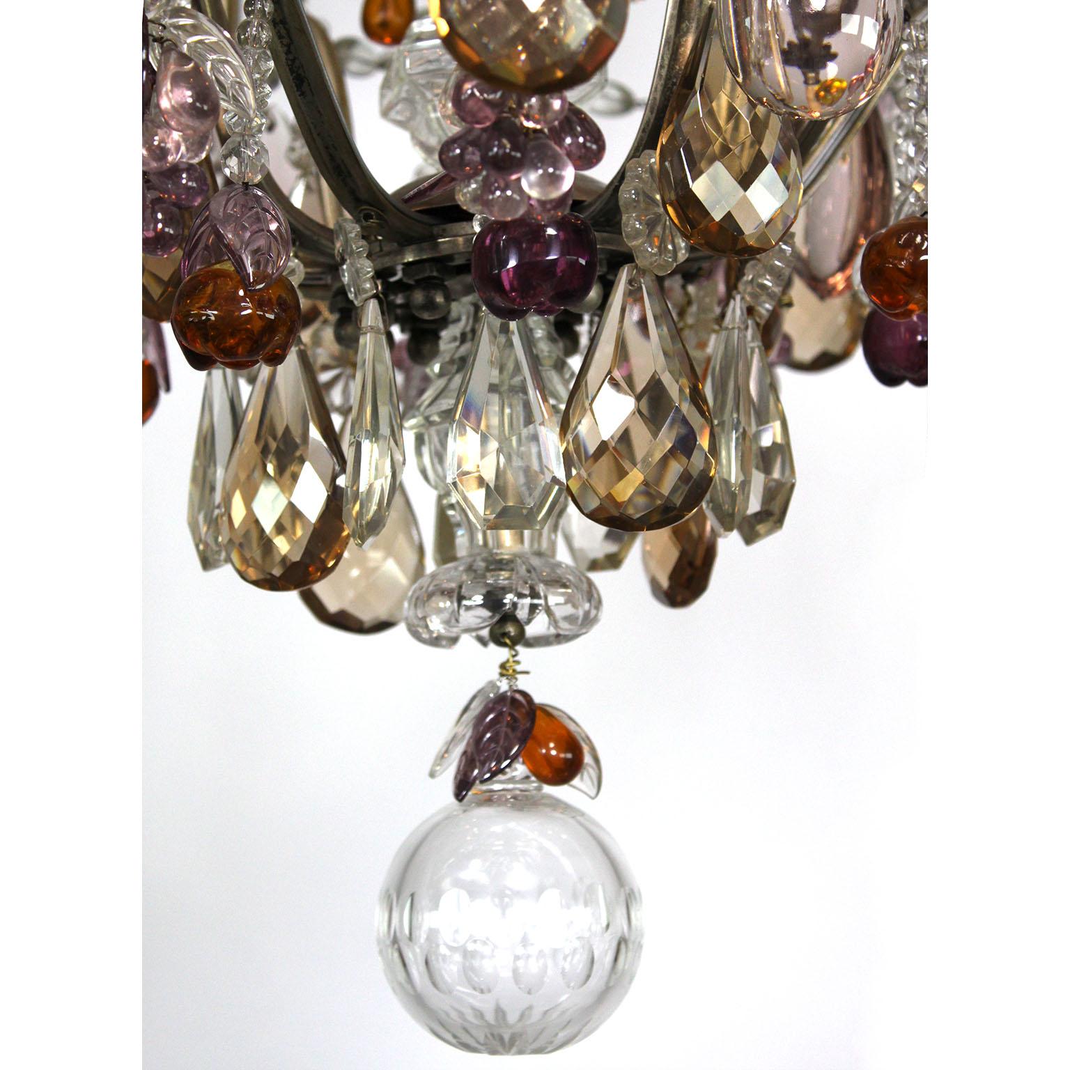 French Louis XV Style Silvered-Bronze & Cut-Glass Chandelier with Grapes & Fruit For Sale 2