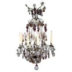 French Louis XV Style Silvered-Bronze & Cut-Glass Chandelier with Grapes & Fruit