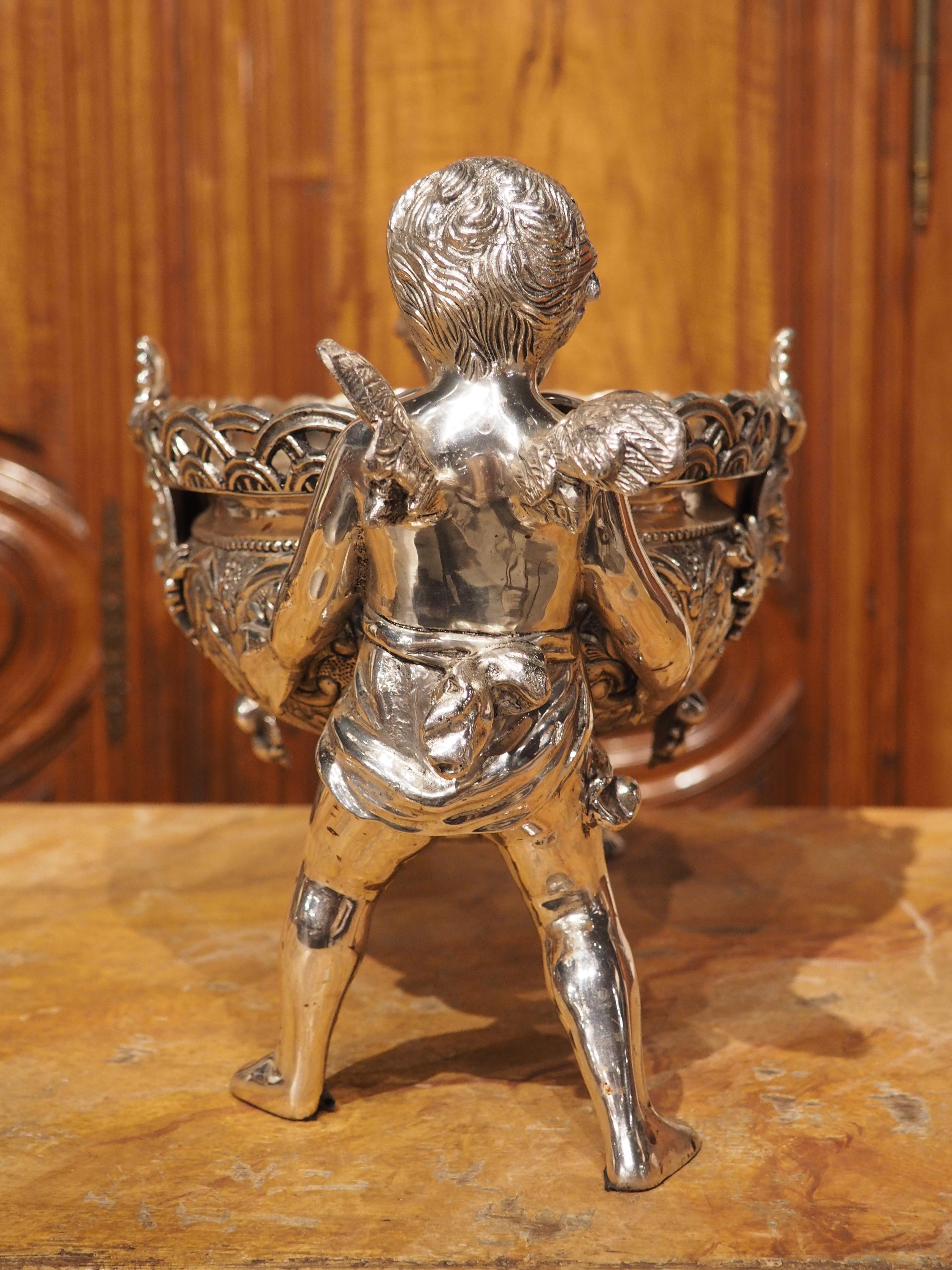 French Louis XV Style Silvered Bronze Jardiniere, Putti Supports, Early 20th C. 8