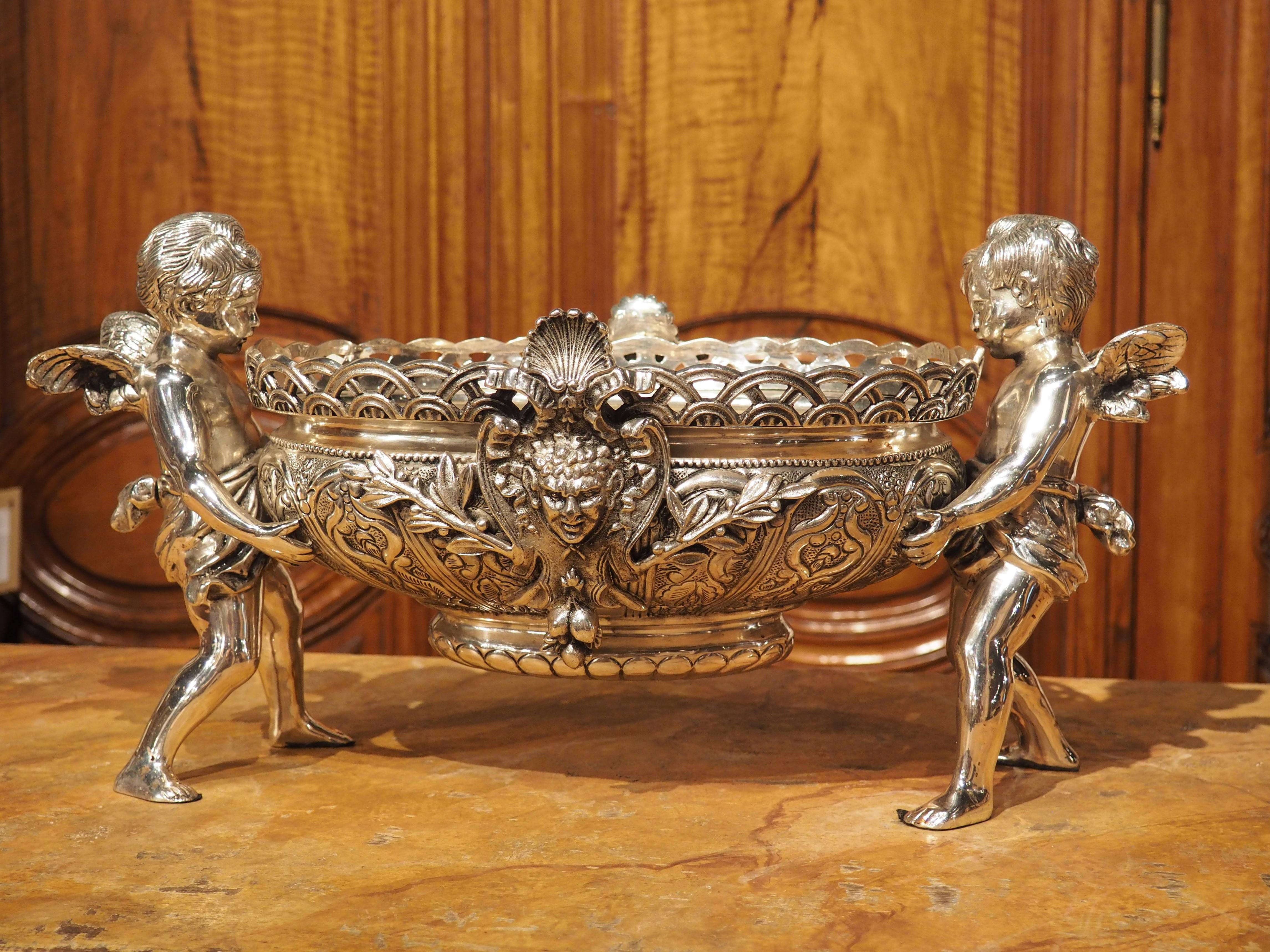 French Louis XV Style Silvered Bronze Jardiniere, Putti Supports, Early 20th C. 11