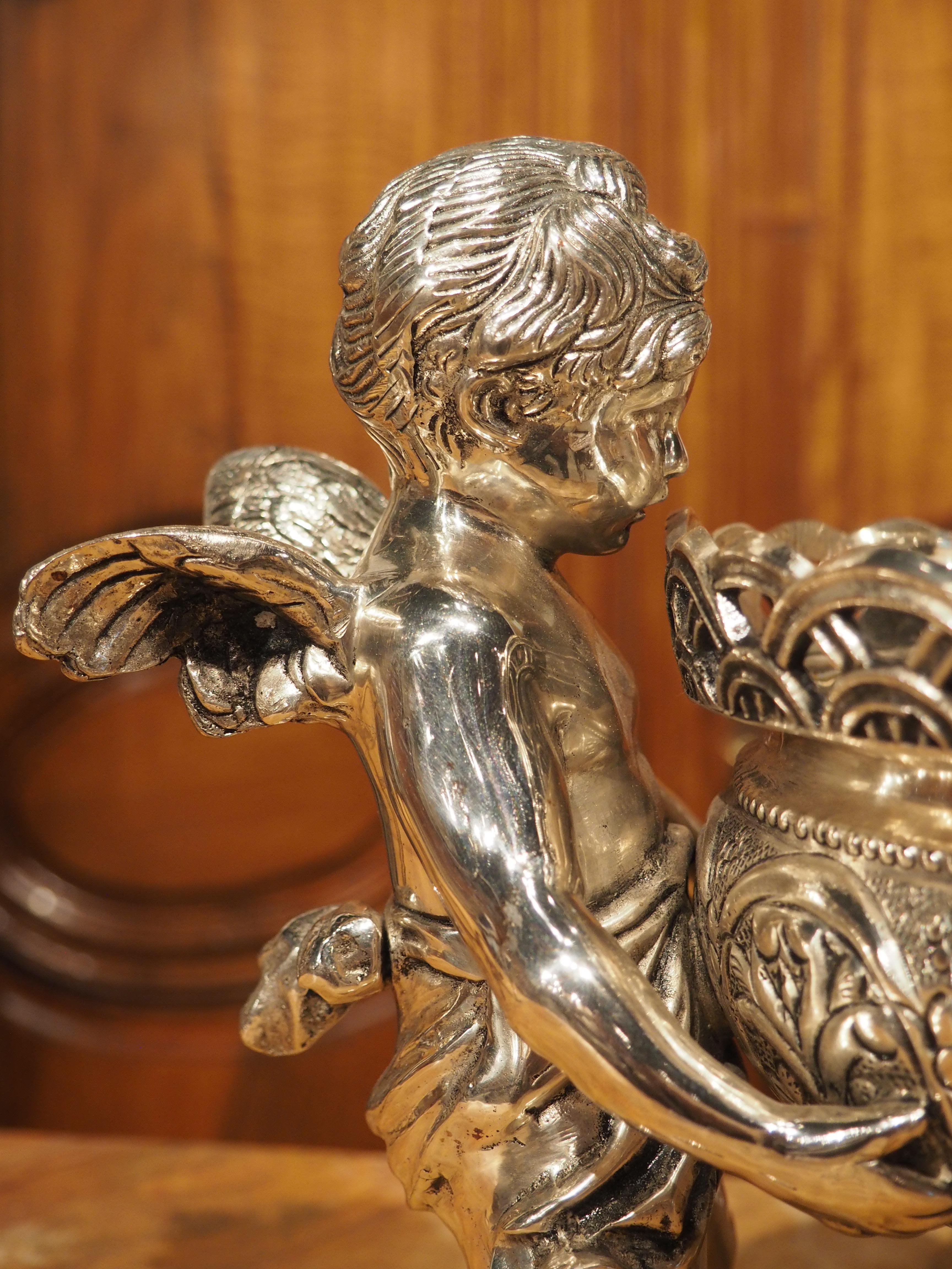 French Louis XV Style Silvered Bronze Jardiniere, Putti Supports, Early 20th C. 12