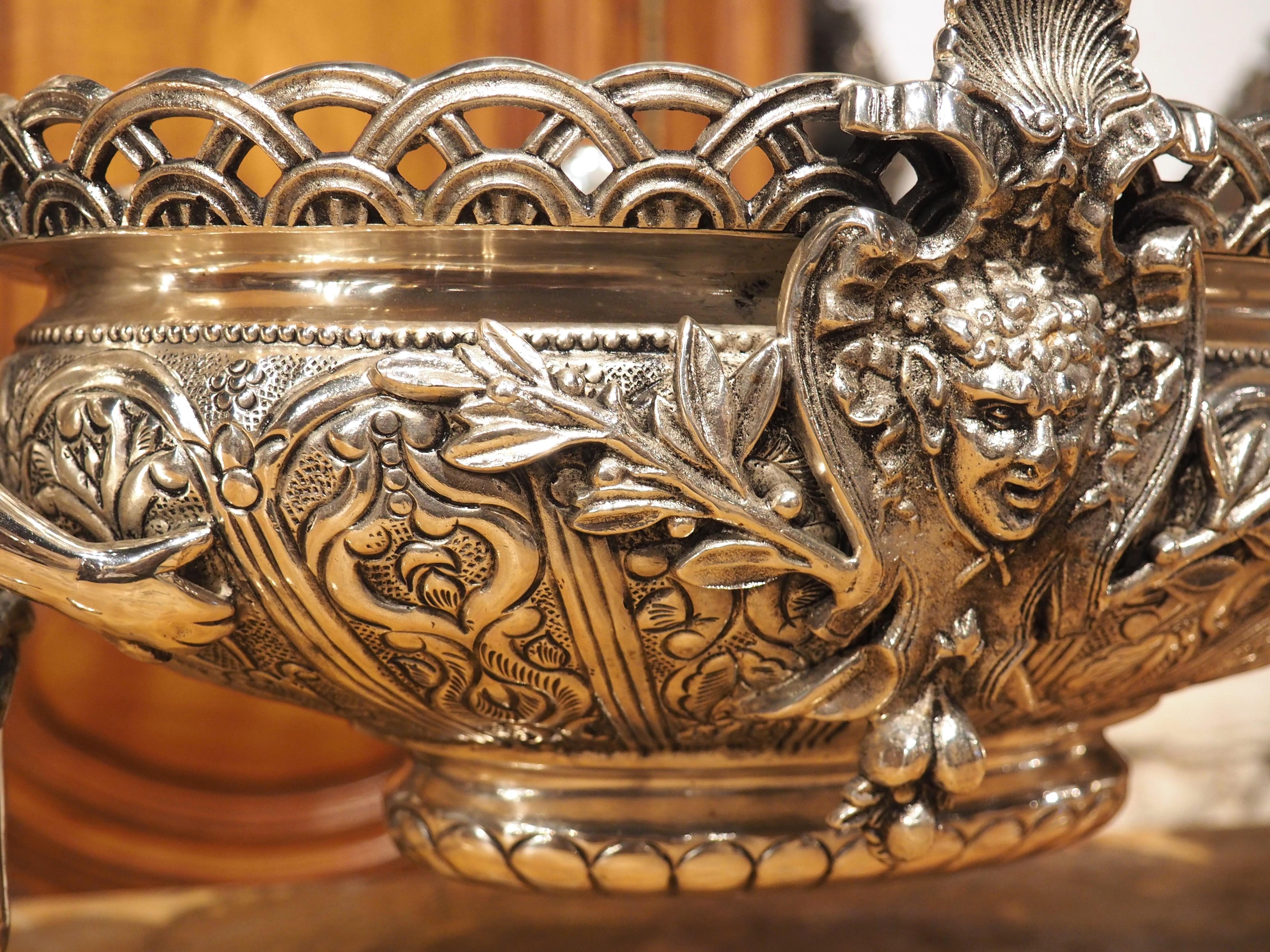 French Louis XV Style Silvered Bronze Jardiniere, Putti Supports, Early 20th C. 13