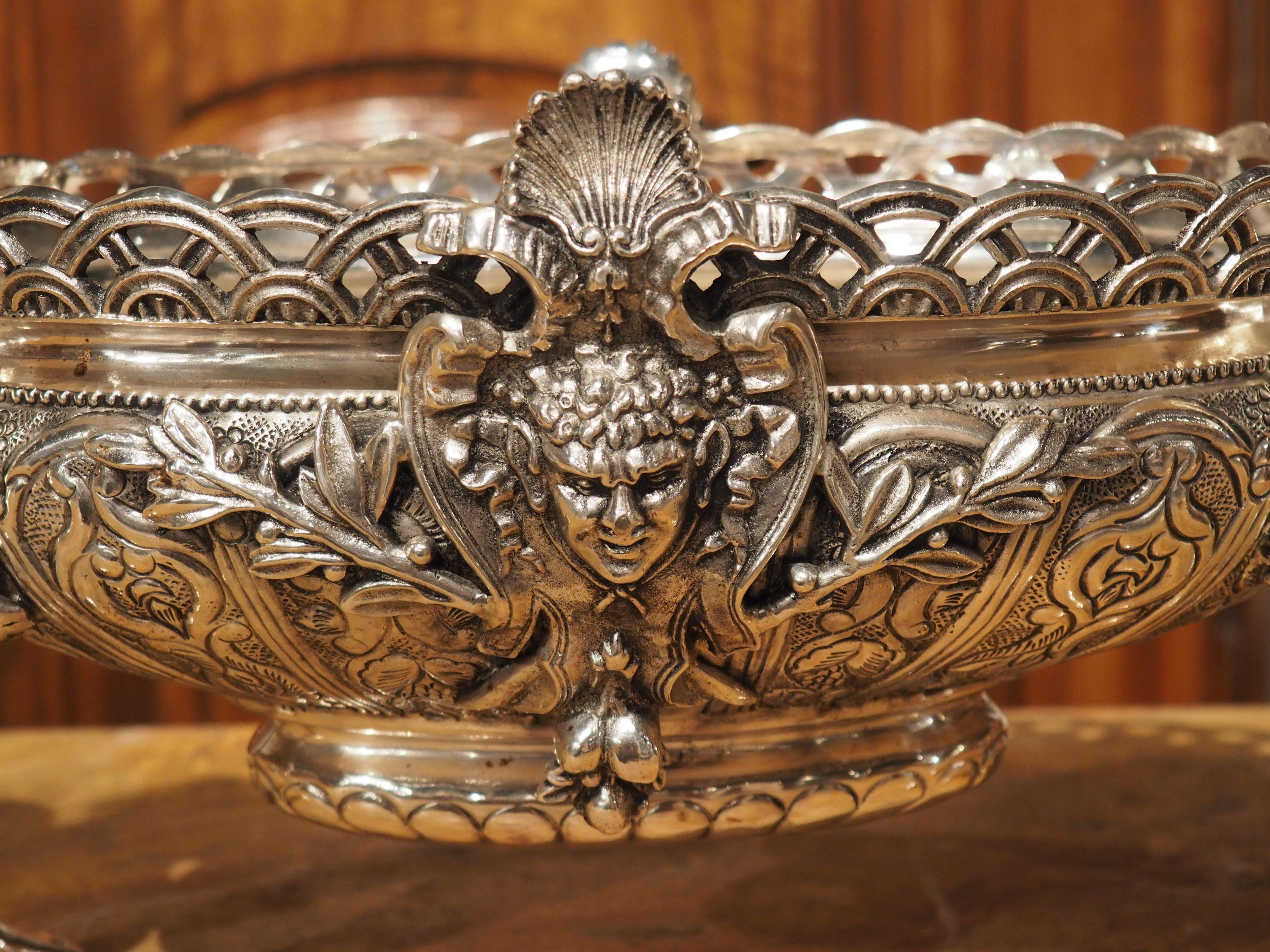 Metal French Louis XV Style Silvered Bronze Jardiniere, Putti Supports, Early 20th C.