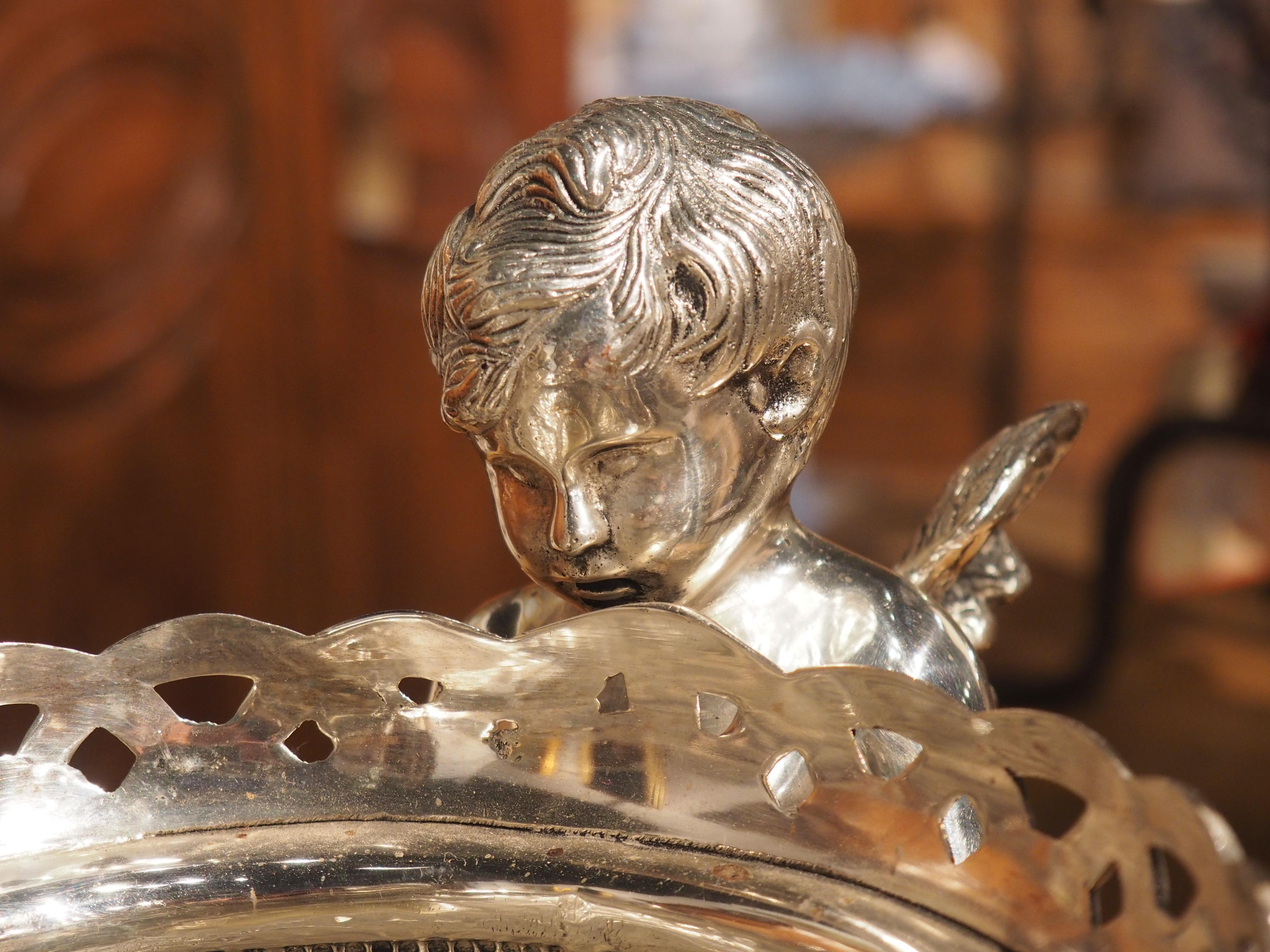 French Louis XV Style Silvered Bronze Jardiniere, Putti Supports, Early 20th C. 1