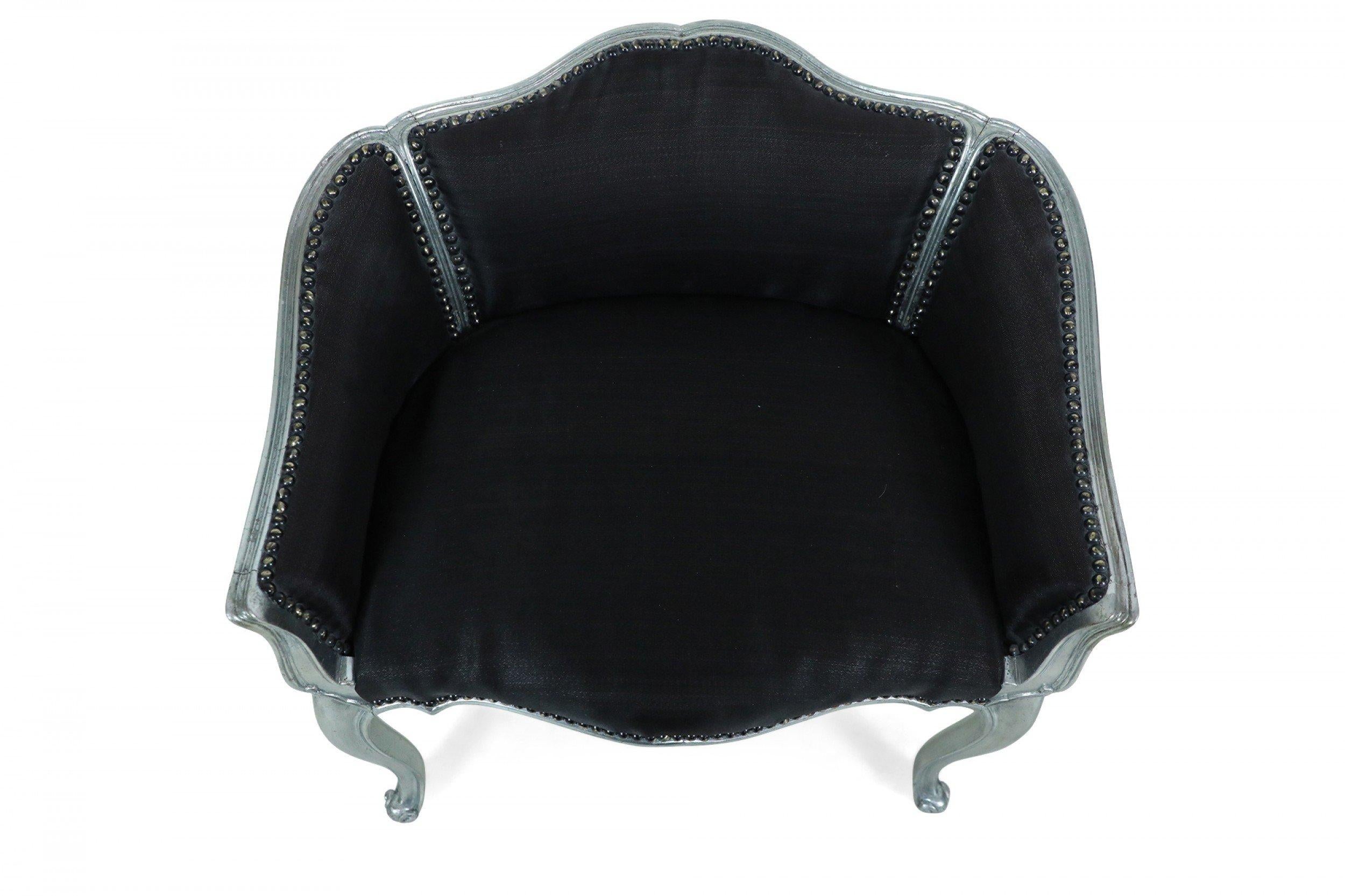 Upholstery French Louis XV Style Silvered Low Back Vanity Chair For Sale