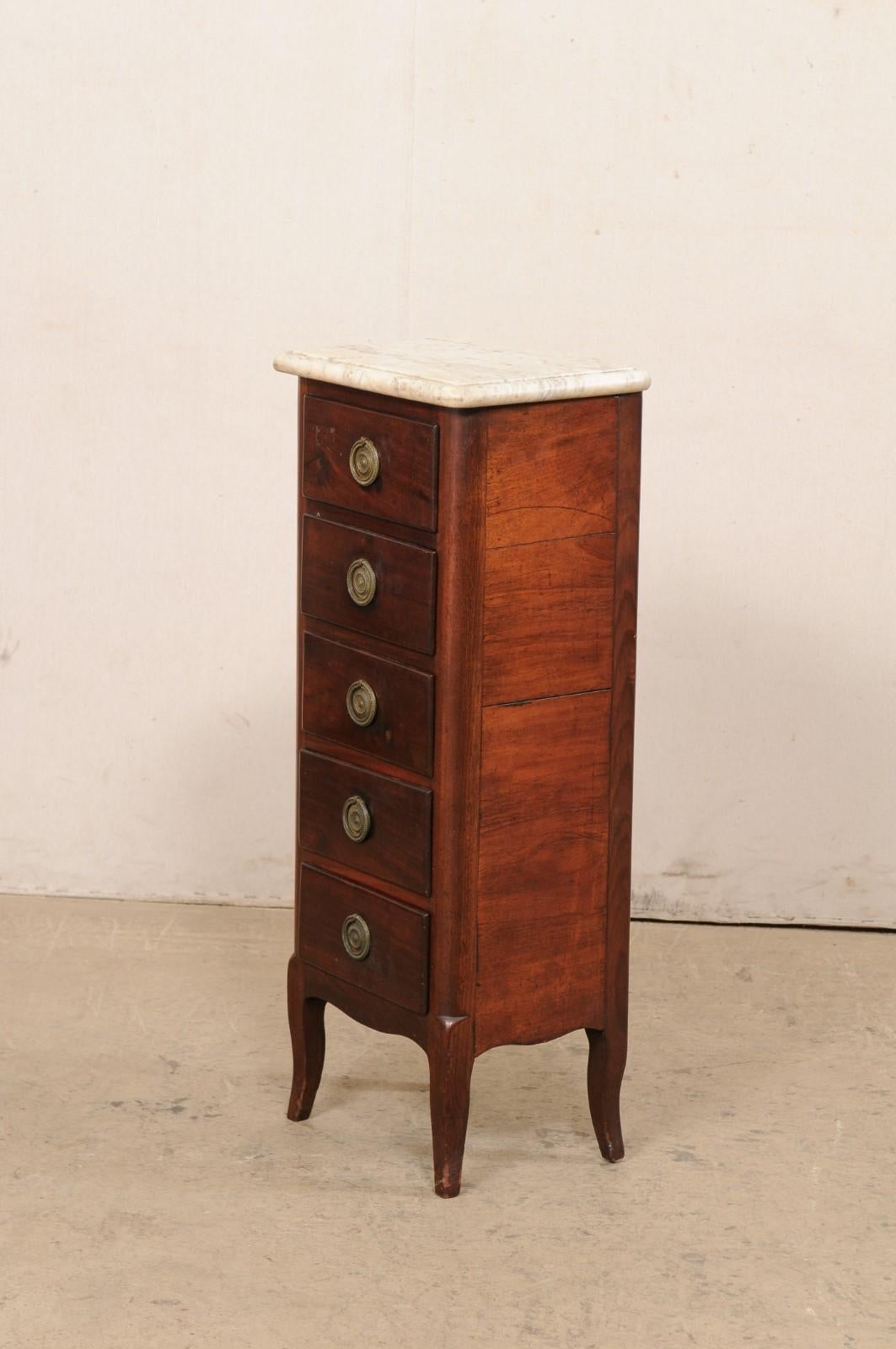 French Louis XV Style Slender Lingerie Chest w/Marble Top, 19th Century For Sale 8