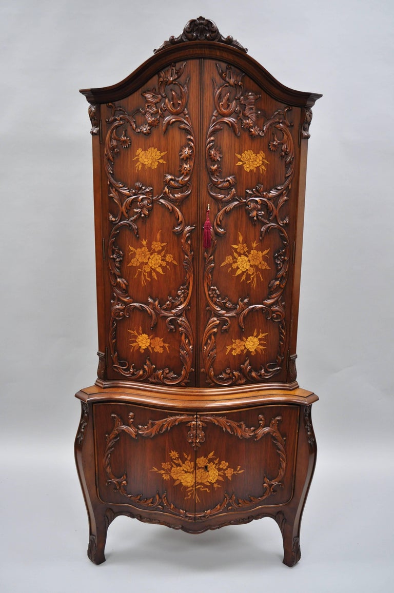 French Louis XV Style Small Walnut Serpentine Front Inlaid ...