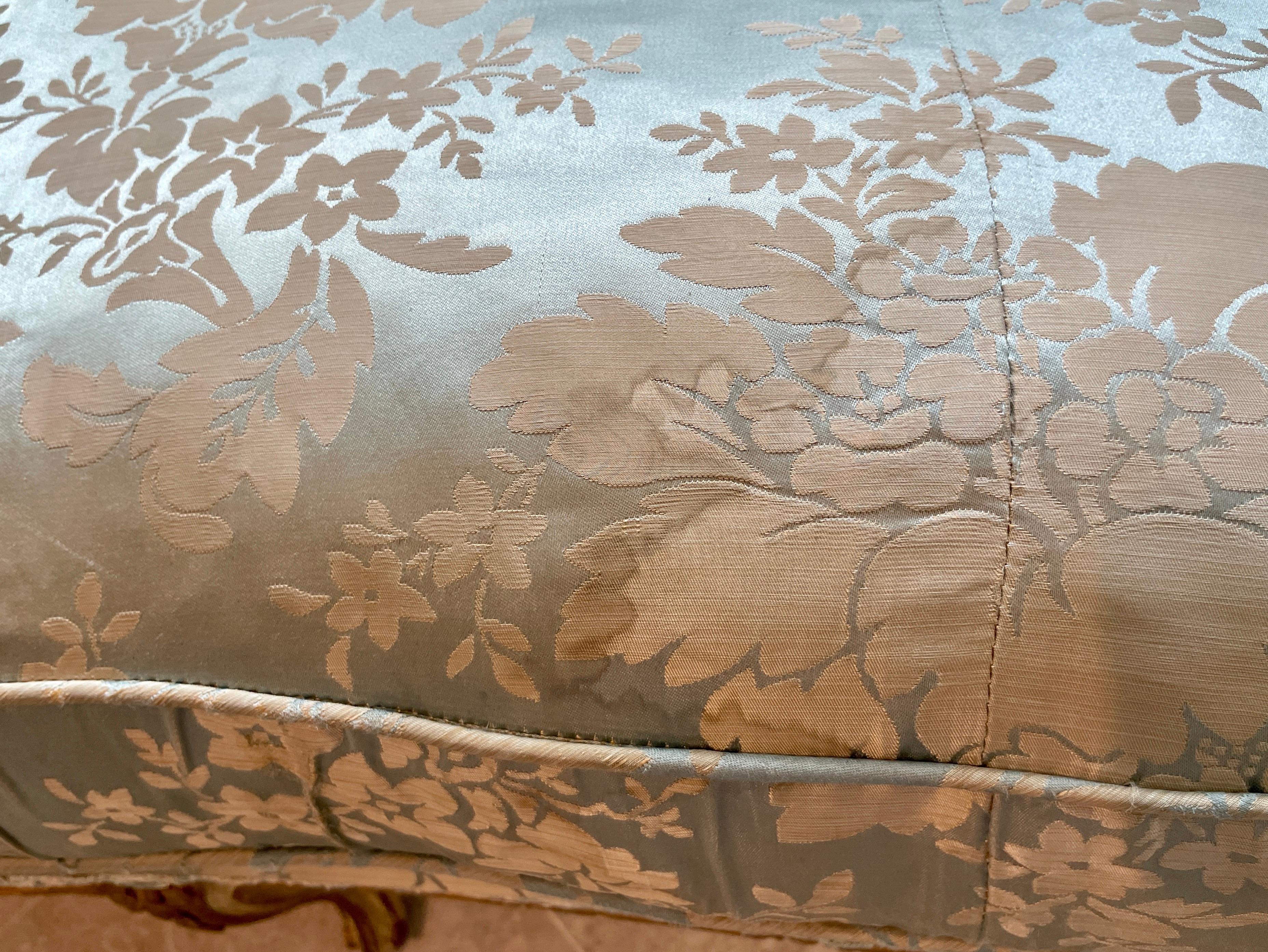 French Louis XV Style Sofa Down Filled in Blue Silk Damask 4