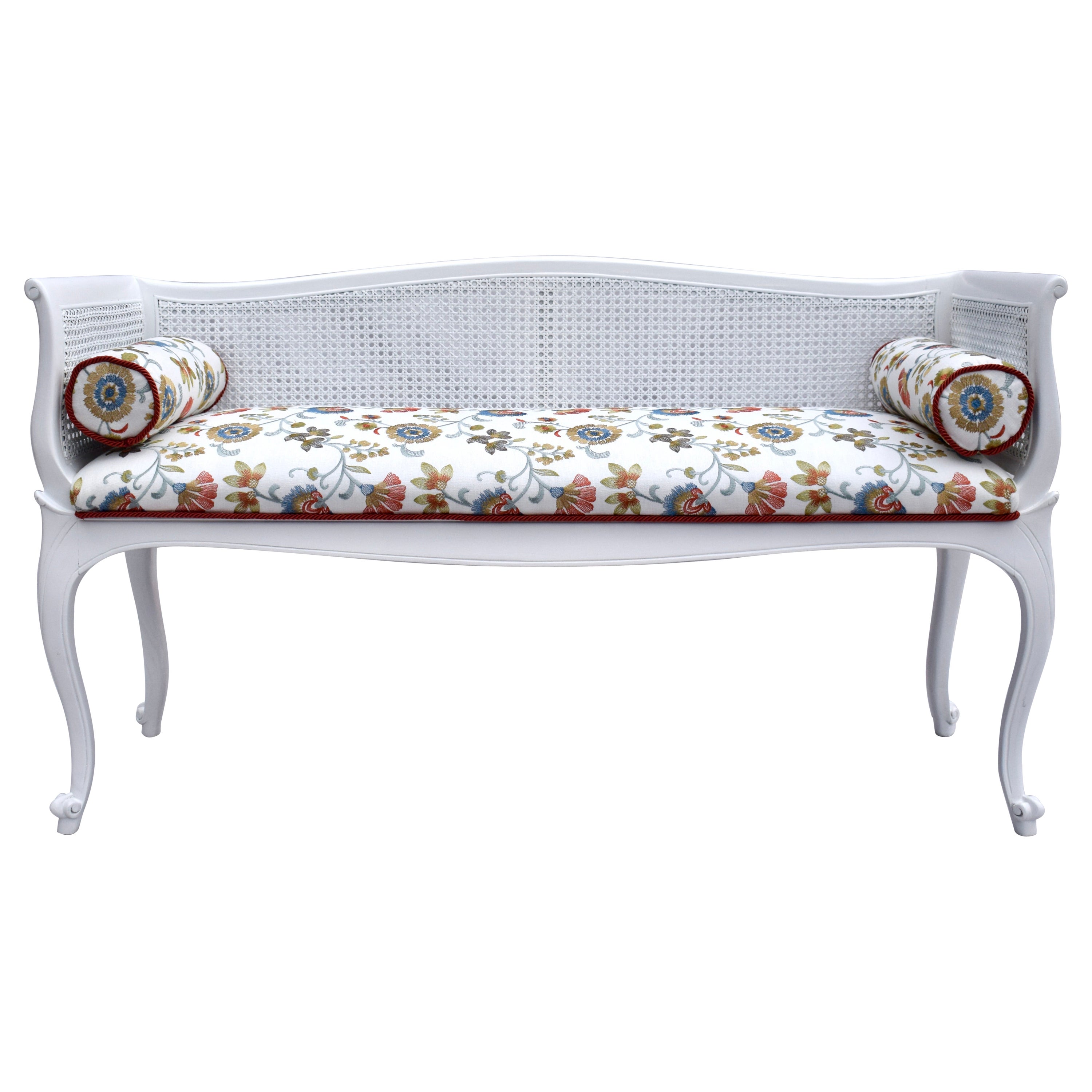 Französisch Louis XV Stil Frühling Blumen Caned Window Bench Settee