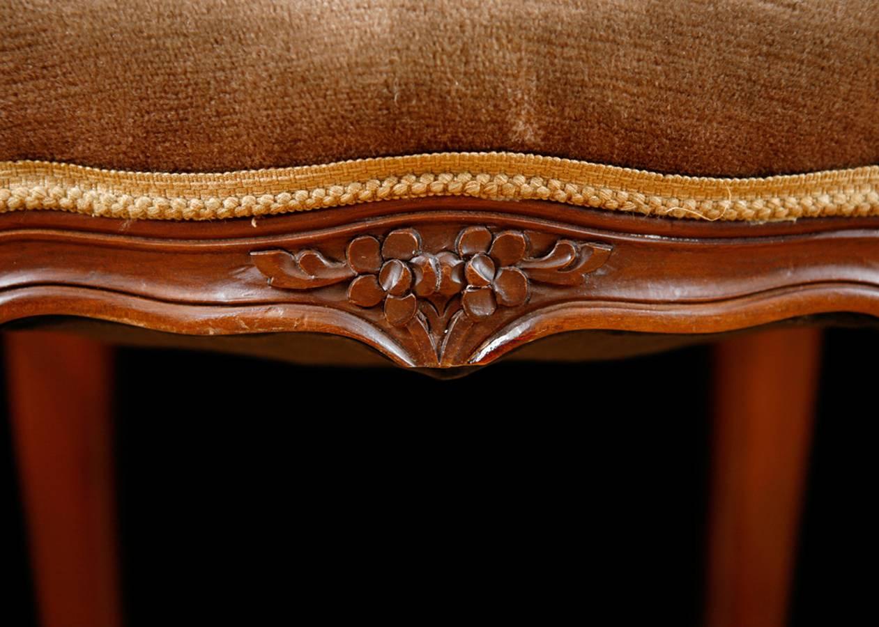 Carved French Louis XV-Style Square Stool in Walnut with Upholstered Seat, circa 1900