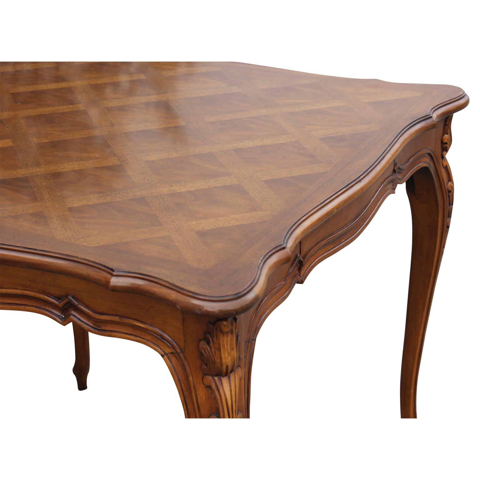 American French Louis XV Style Square Walnut Parquet Game Table by Karges Furniture