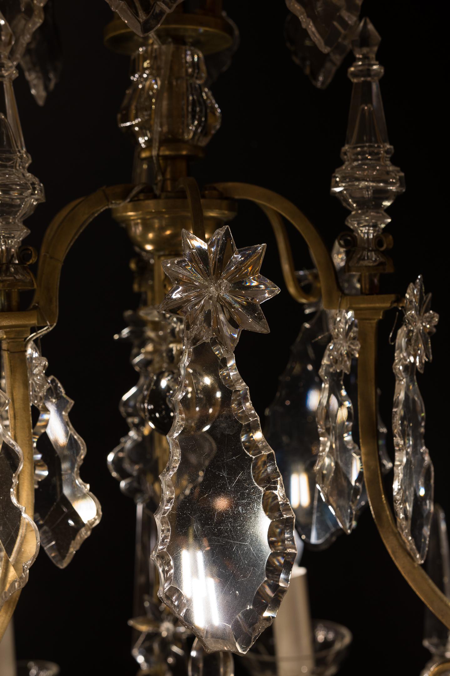 French Louis XV Style, Gilt-Bronze and Crystal Chandelier, circa 1900-1920 5