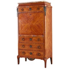 French Louis XV Style Marble Top Secretaire a Abattant