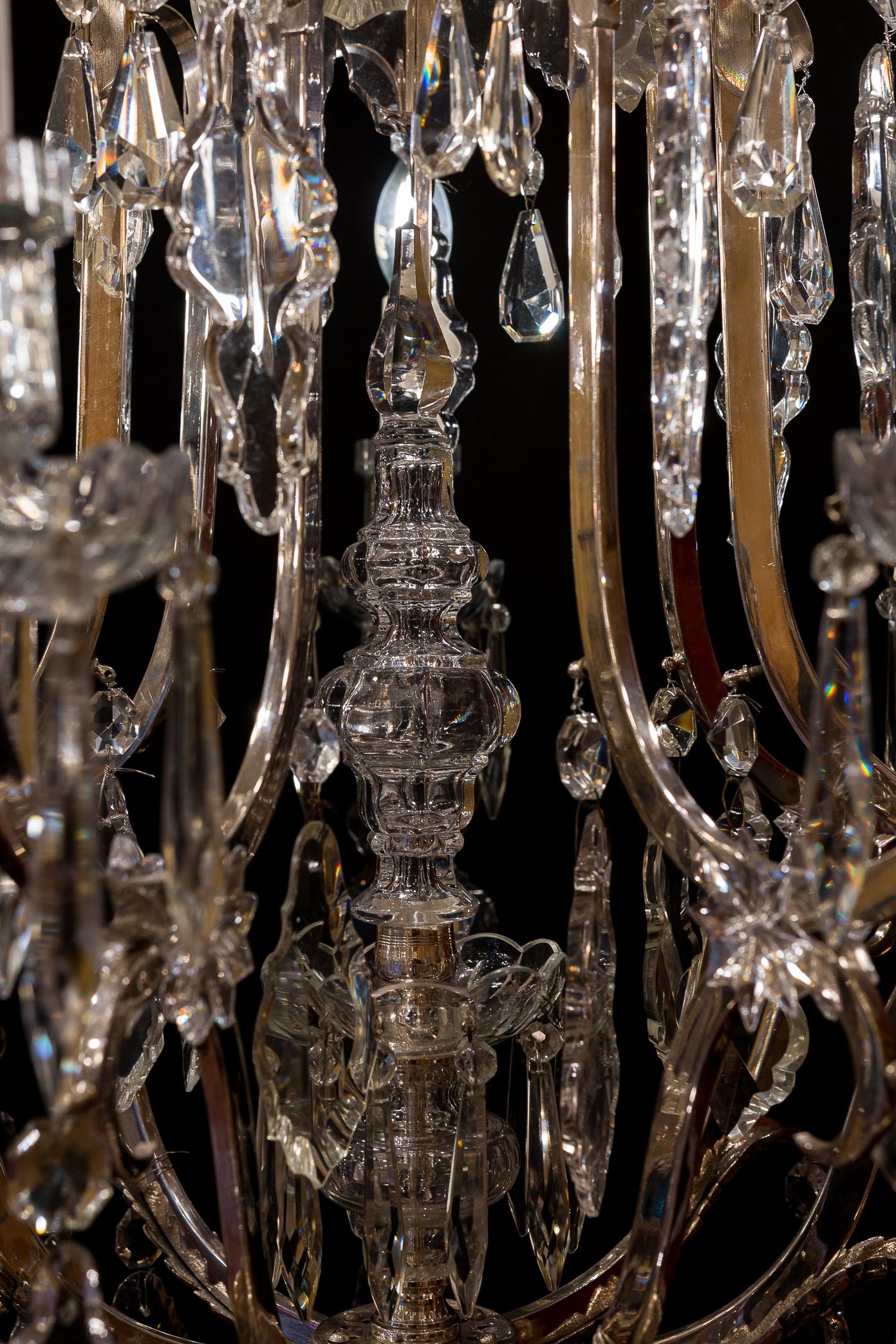 French Louis XV Style, Silver-Plate and Cut-Crystal Chandelier, circa 1920 For Sale 5