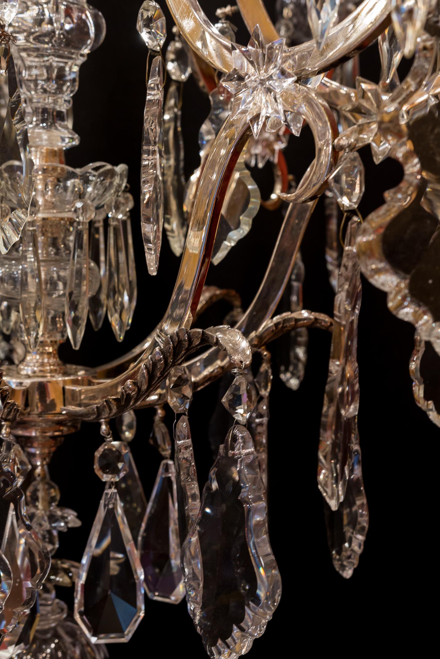 French Louis XV Style, Silver-Plate and Cut-Crystal Chandelier, circa 1920 For Sale 8