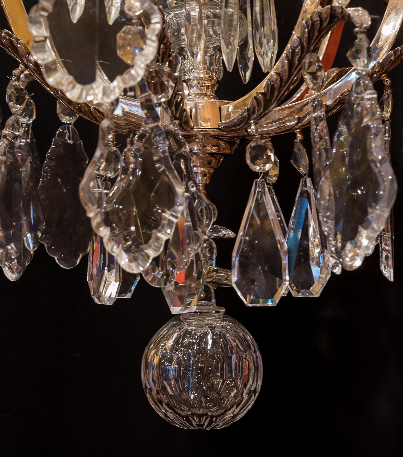 French Louis XV Style, Silver-Plate and Cut-Crystal Chandelier, circa 1920 For Sale 10