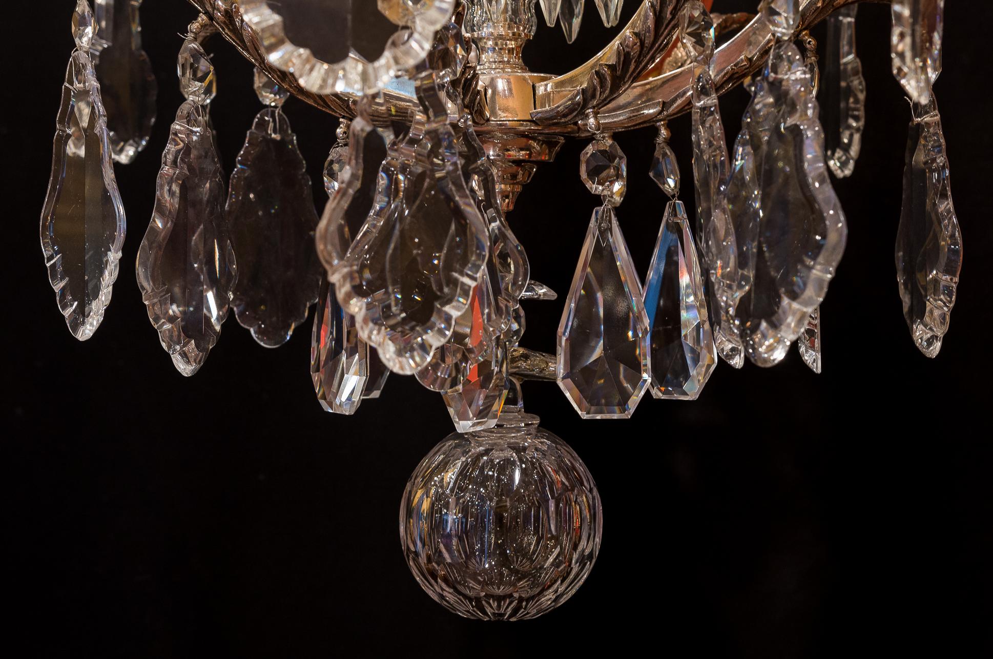French Louis XV Style, Silver-Plate and Cut-Crystal Chandelier, circa 1920 For Sale 11