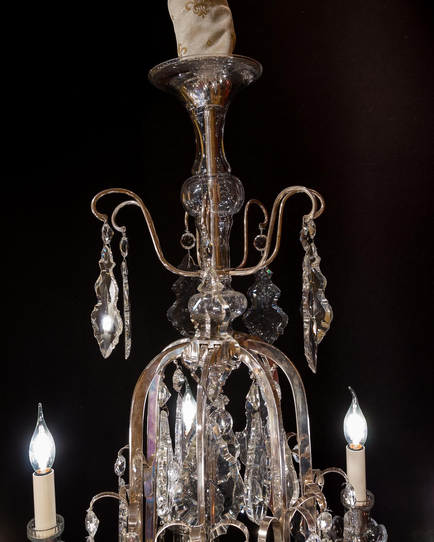 French Louis XV Style, Silver-Plate and Cut-Crystal Chandelier, circa 1920 In Good Condition For Sale In Saint Ouen, FR