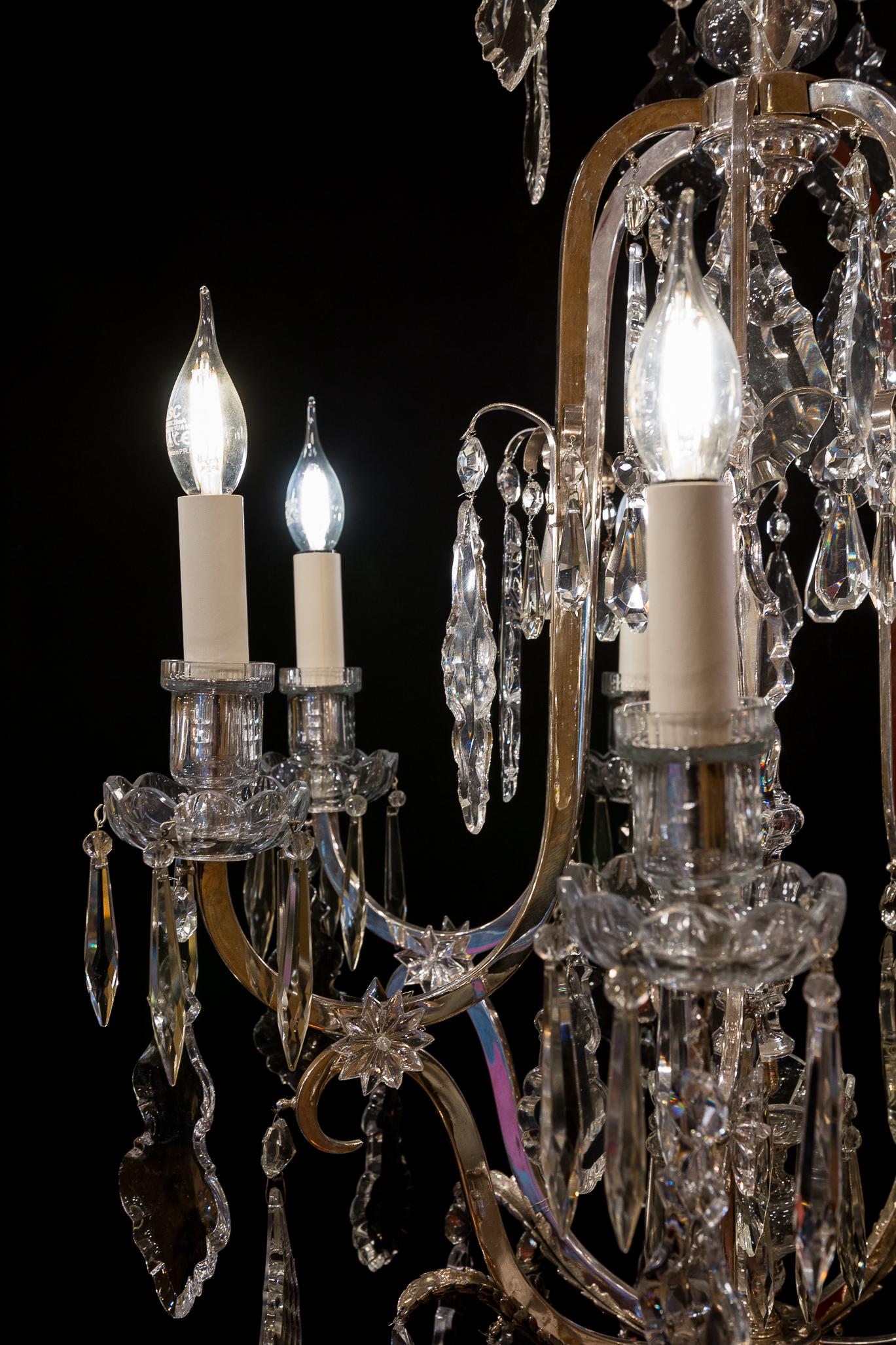 Silver Plate French Louis XV Style, Silver-Plate and Cut-Crystal Chandelier, circa 1920 For Sale