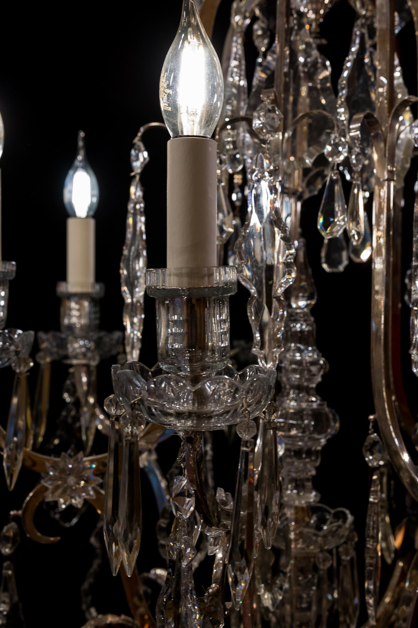 French Louis XV Style, Silver-Plate and Cut-Crystal Chandelier, circa 1920 For Sale 1