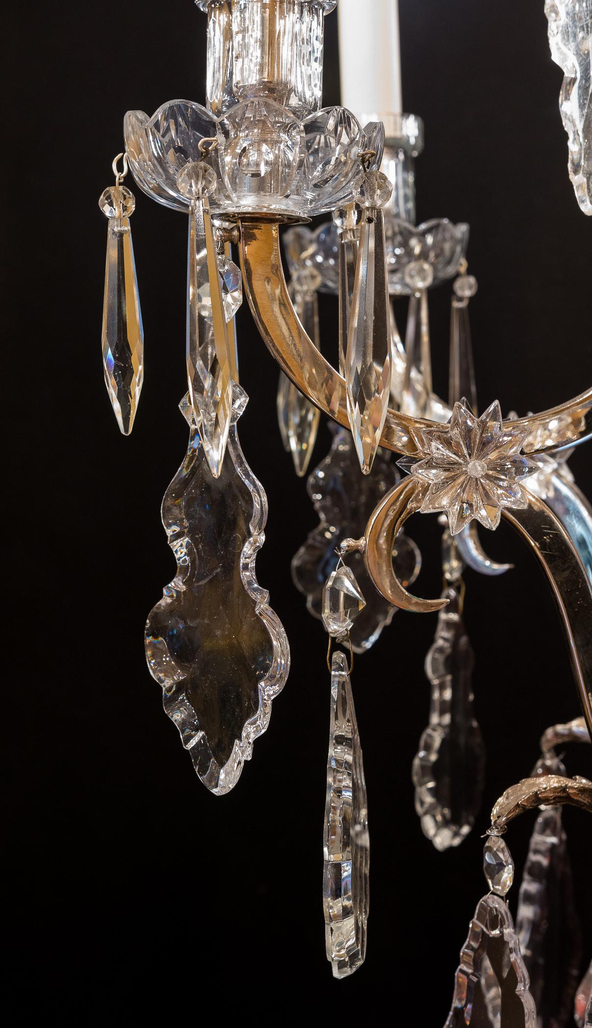 French Louis XV Style, Silver-Plate and Cut-Crystal Chandelier, circa 1920 For Sale 2