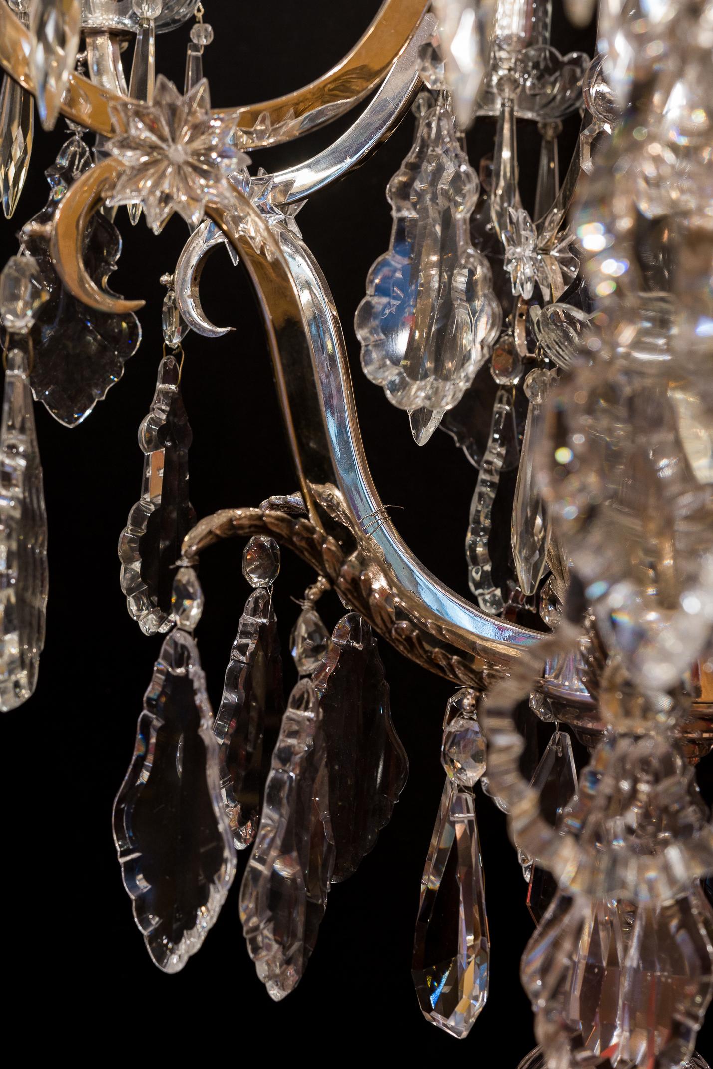 French Louis XV Style, Silver-Plate and Cut-Crystal Chandelier, circa 1920 For Sale 3