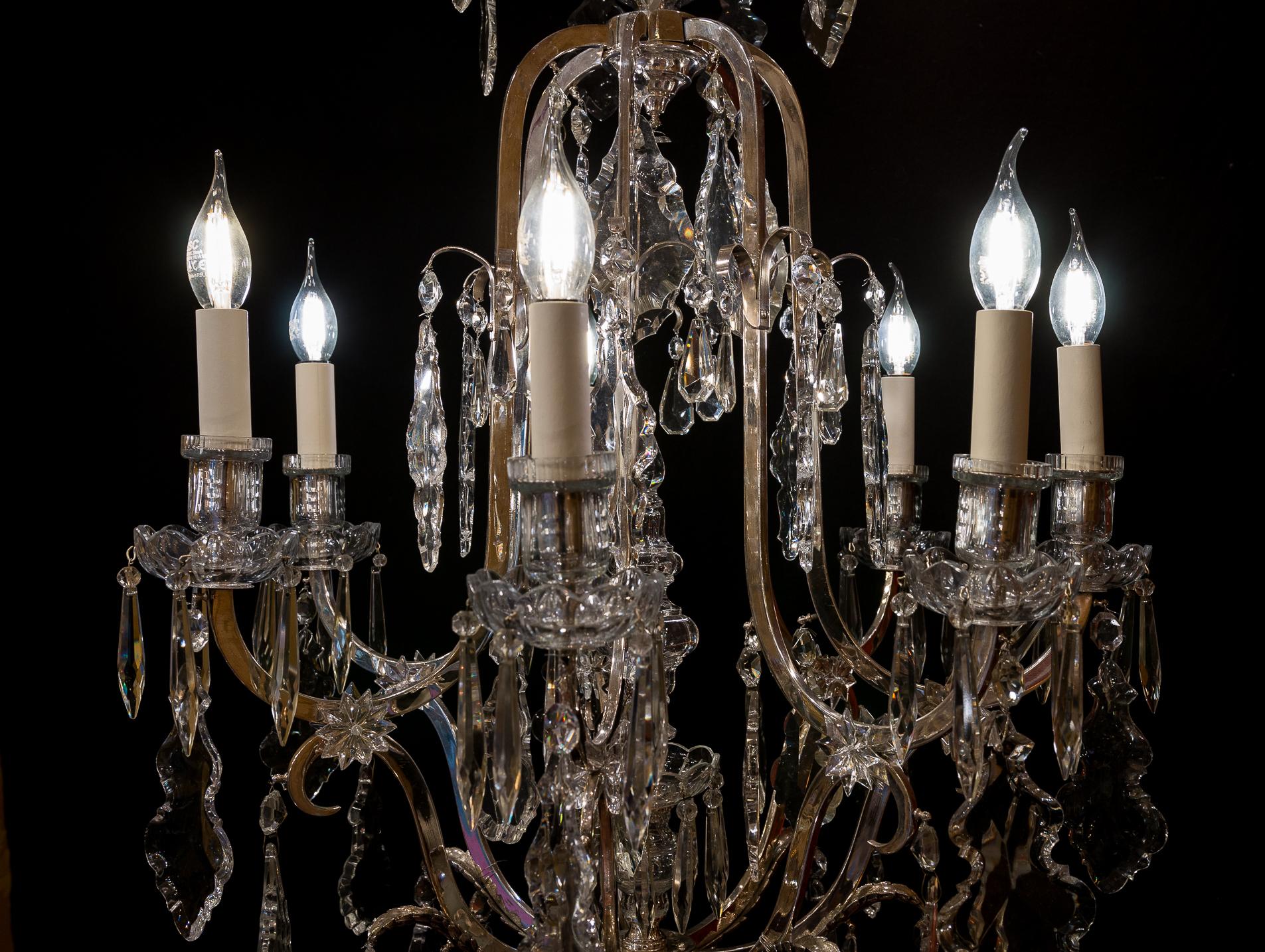 French Louis XV Style, Silver-Plate and Cut-Crystal Chandelier, circa 1920 For Sale 4