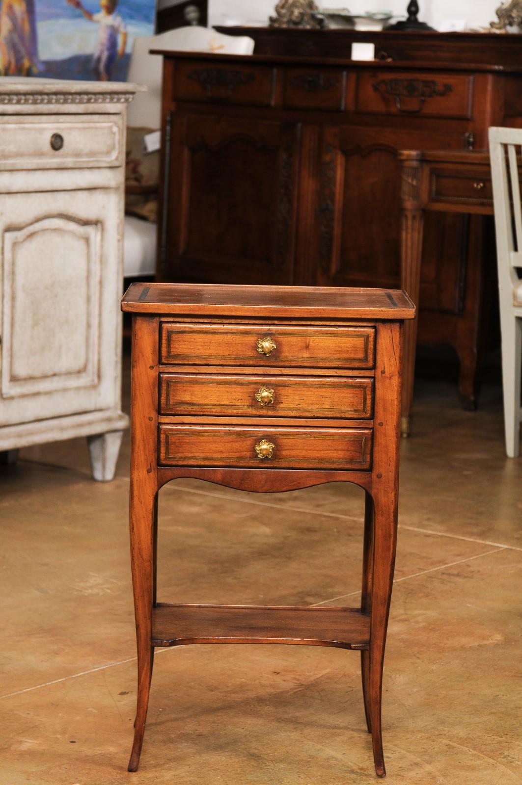 French Louis XV Style Table Chiffonnière with Three Small Drawers and Low Shelf For Sale 1